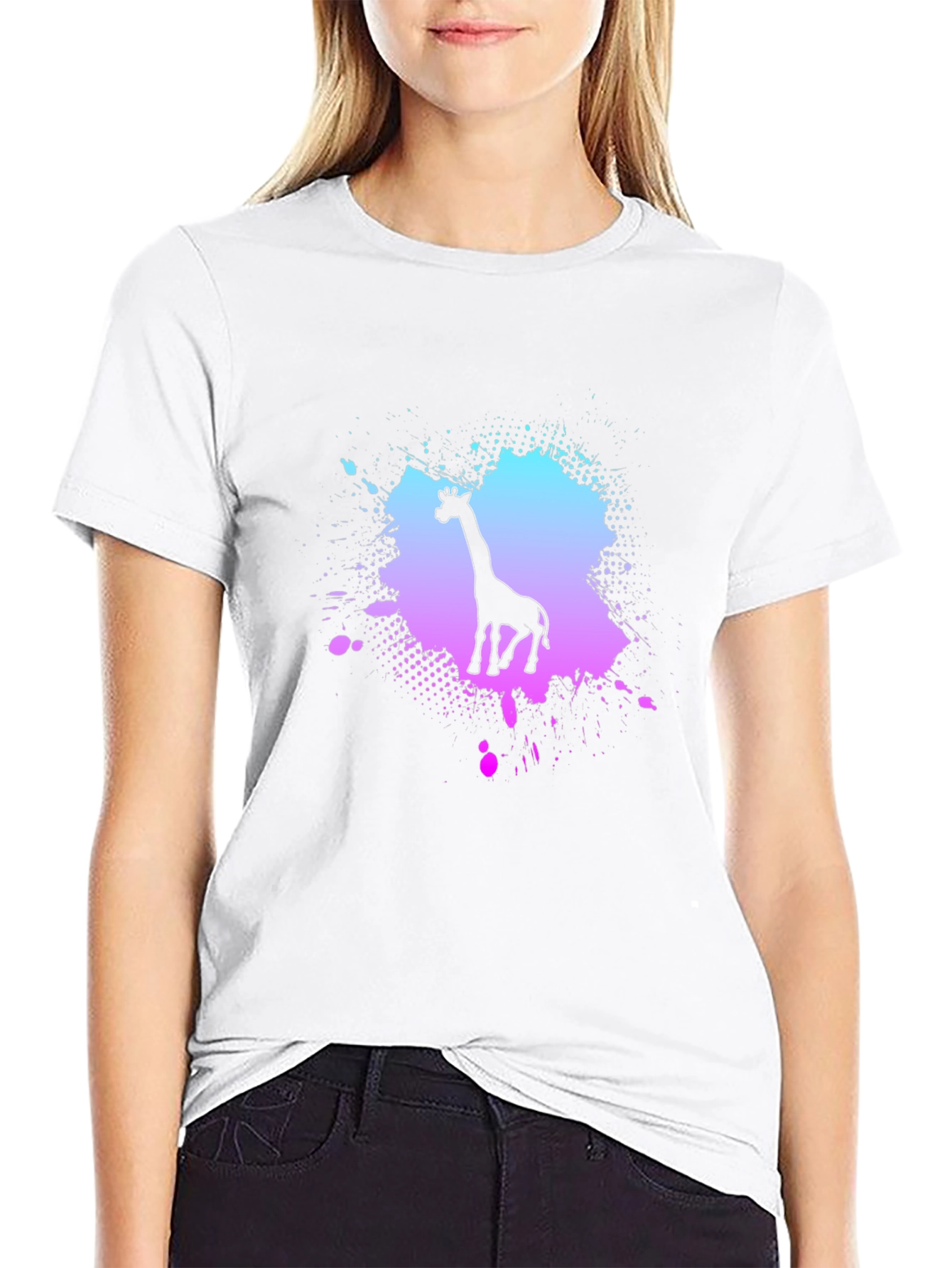 Giraffe Graphic Print Crew Neck T-Shirt