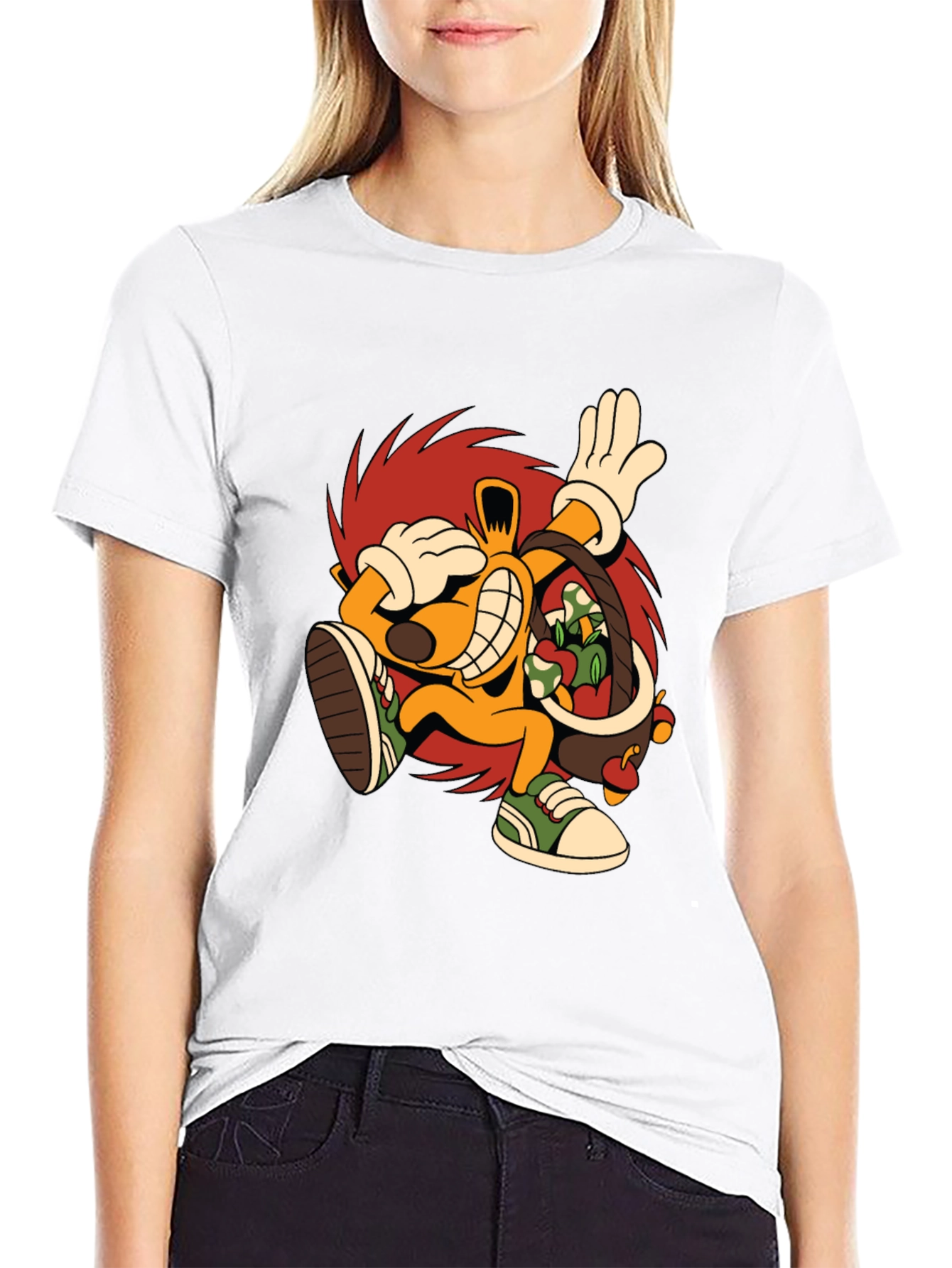 Cartoon Graphic Tee - Black Cotton Casual T-Shirt