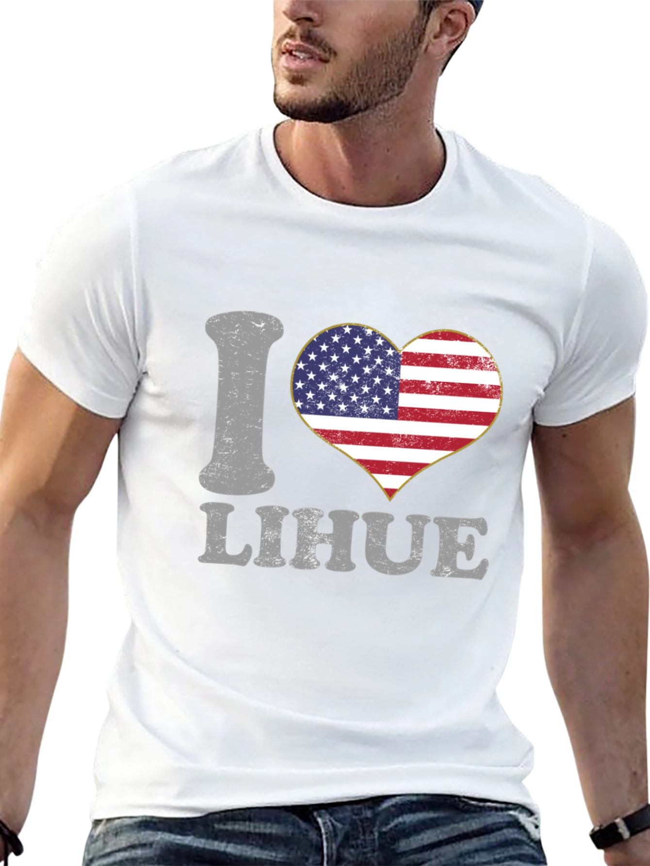 I Love Lihue American Flag Heart T-Shirt