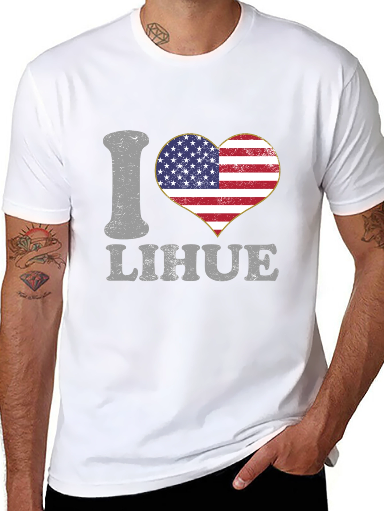 I Love Lihue American Flag Heart T-Shirt