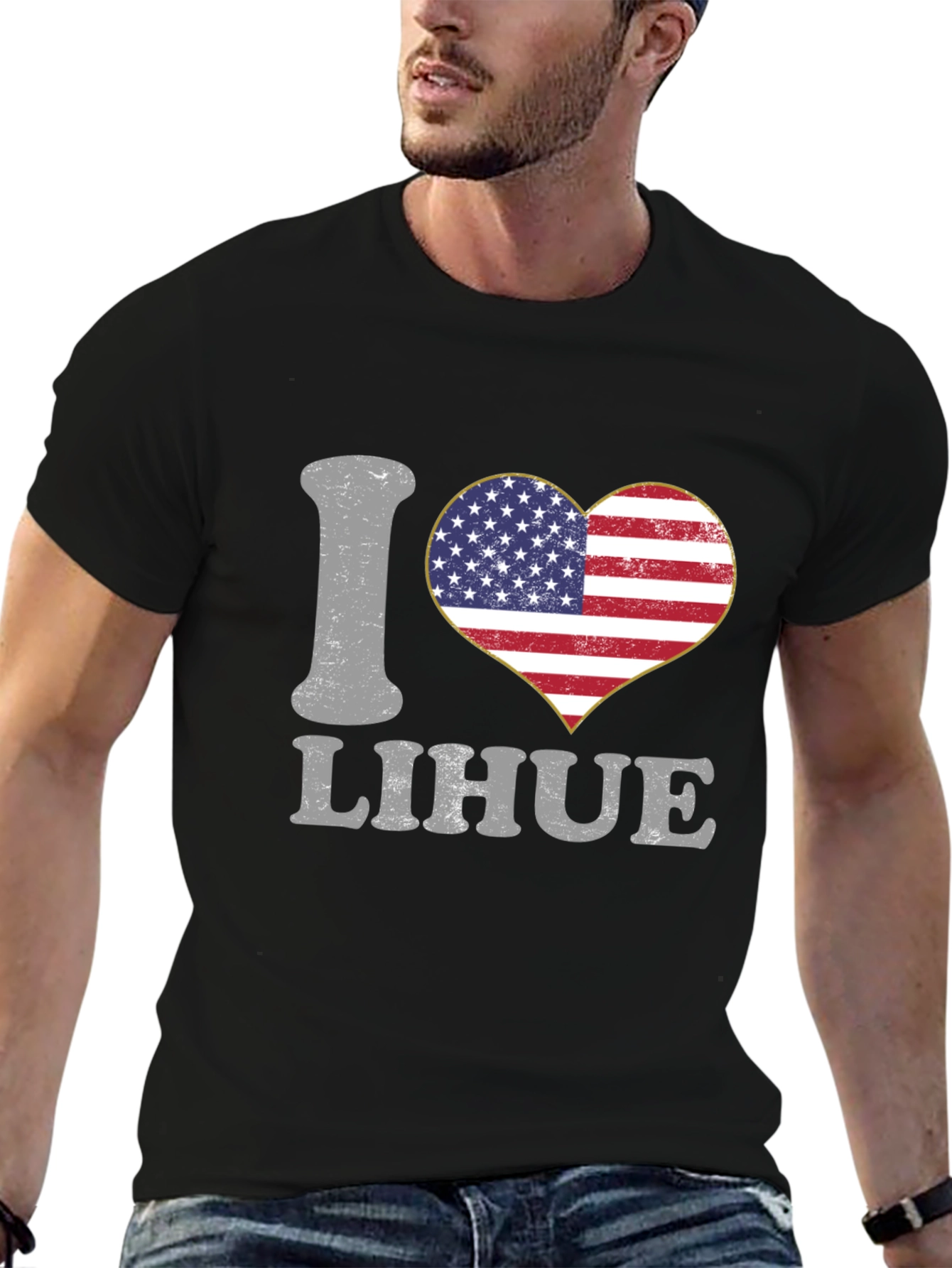 I Love Lihue American Flag Heart T-Shirt