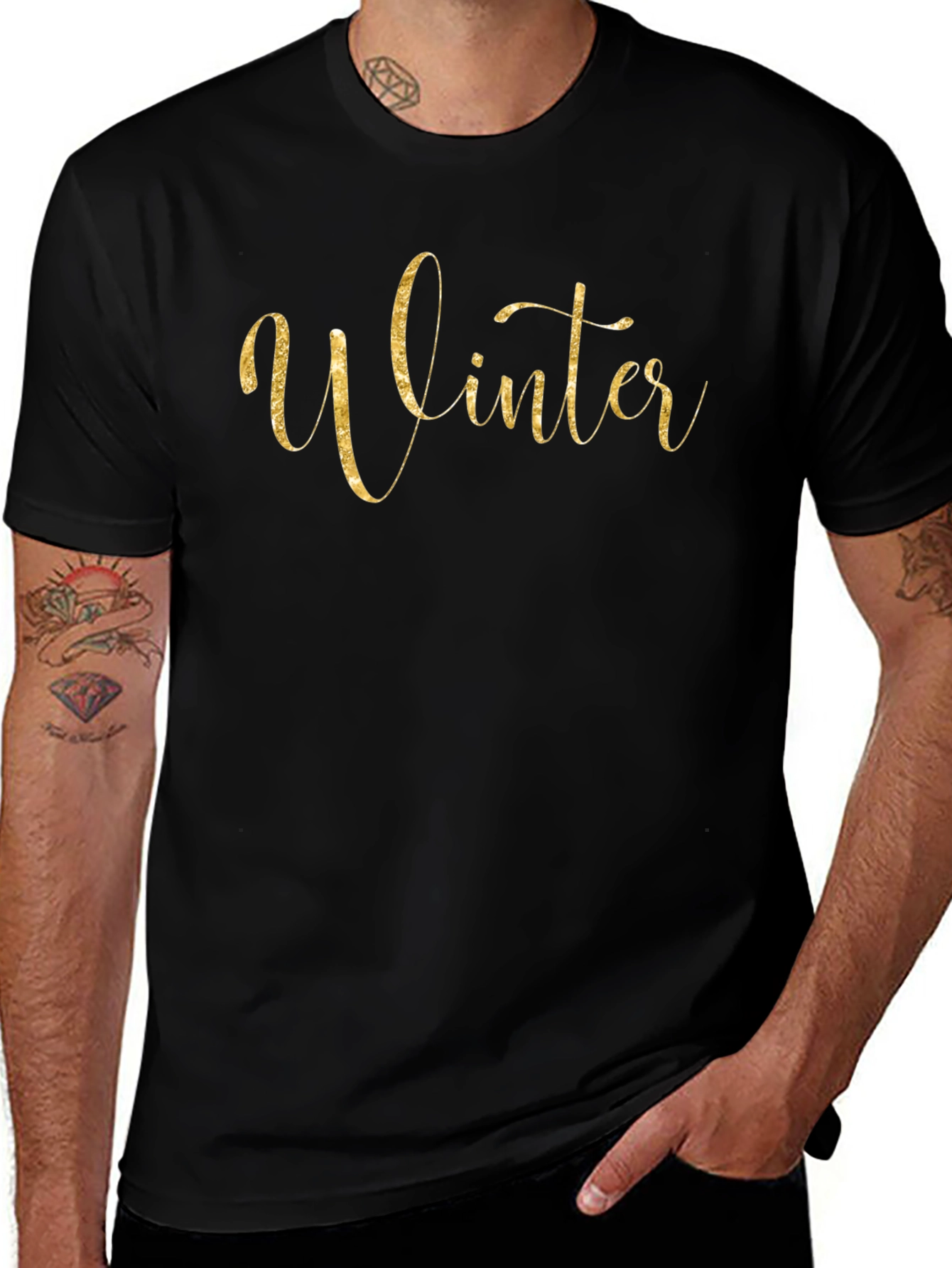 Winter Gold Script Black T-Shirt