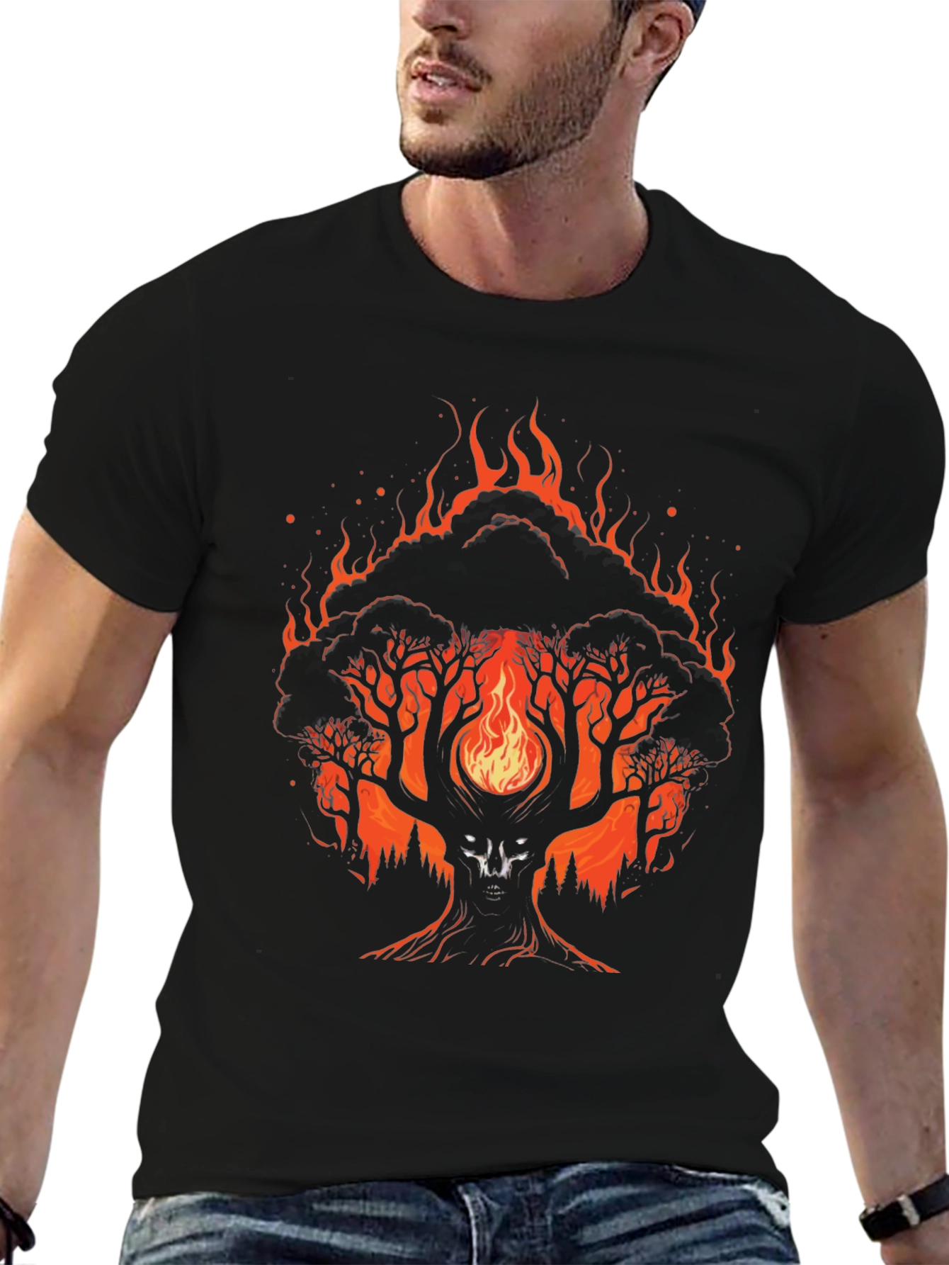 Fiery Tree Graphic Tee - Unique Design