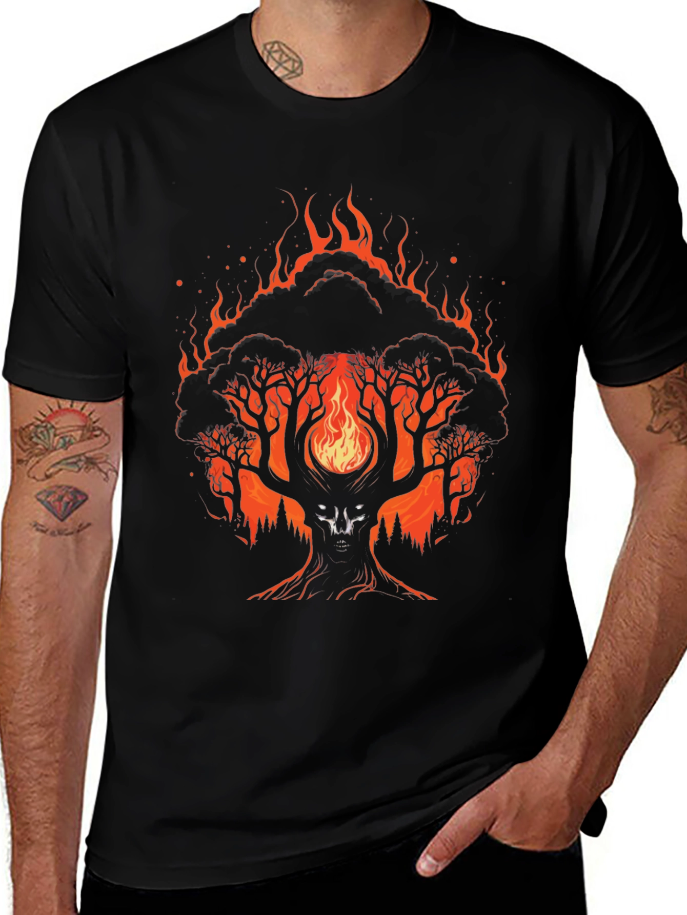 Fiery Tree Graphic Tee - Unique Design