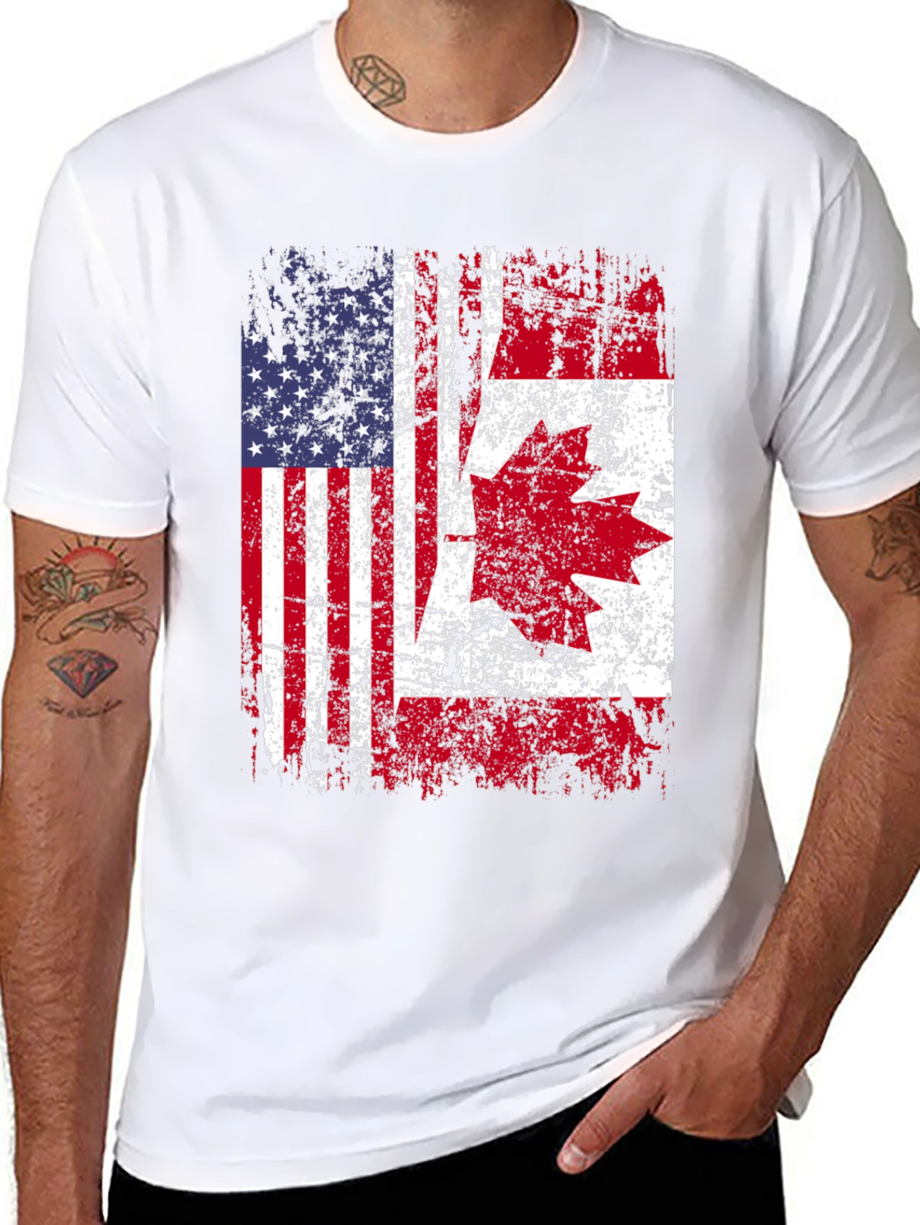 USA Canada Flag T-Shirt - Patriotic Graphic Tee