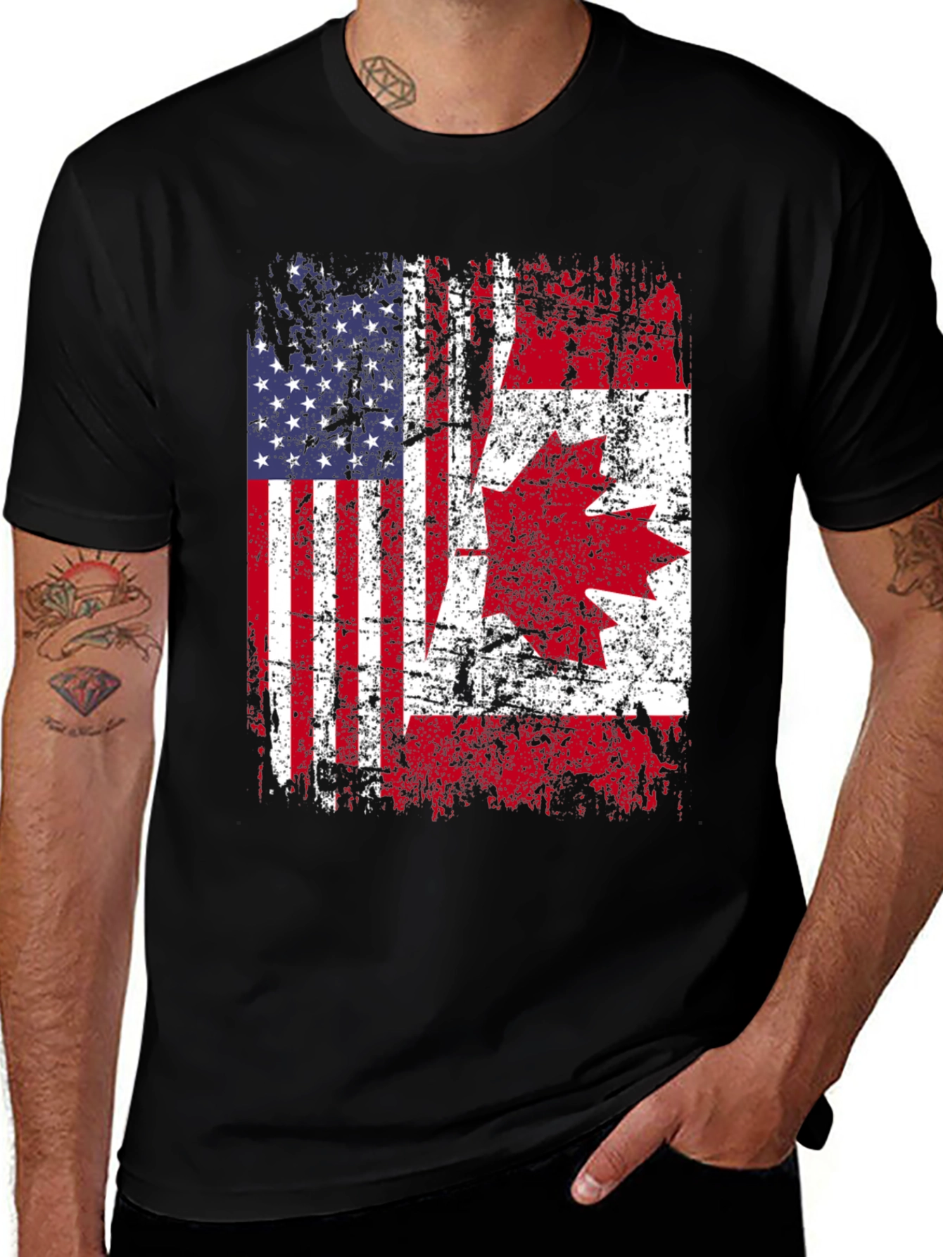 USA Canada Flag T-Shirt - Patriotic Graphic Tee