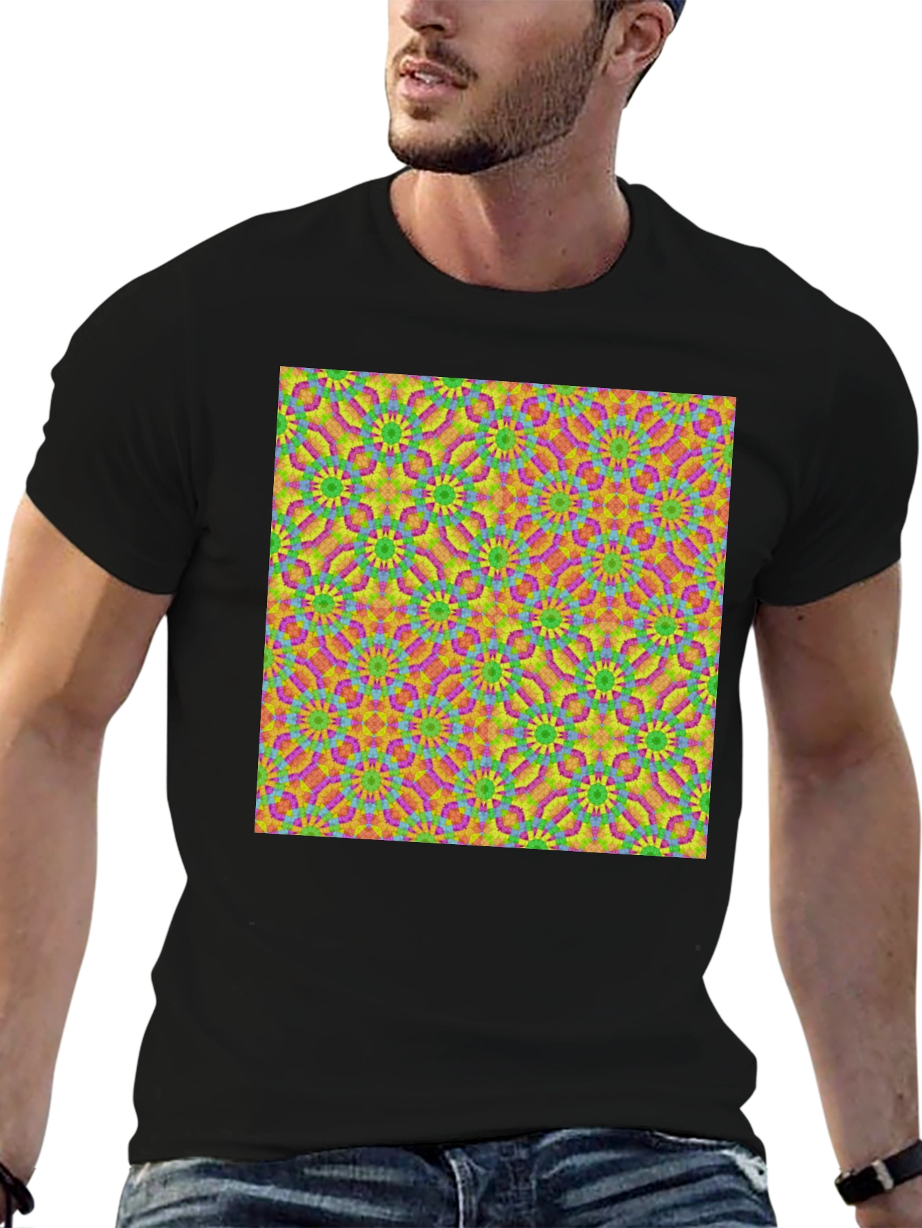Patterned Graphic Print Black T-Shirt
