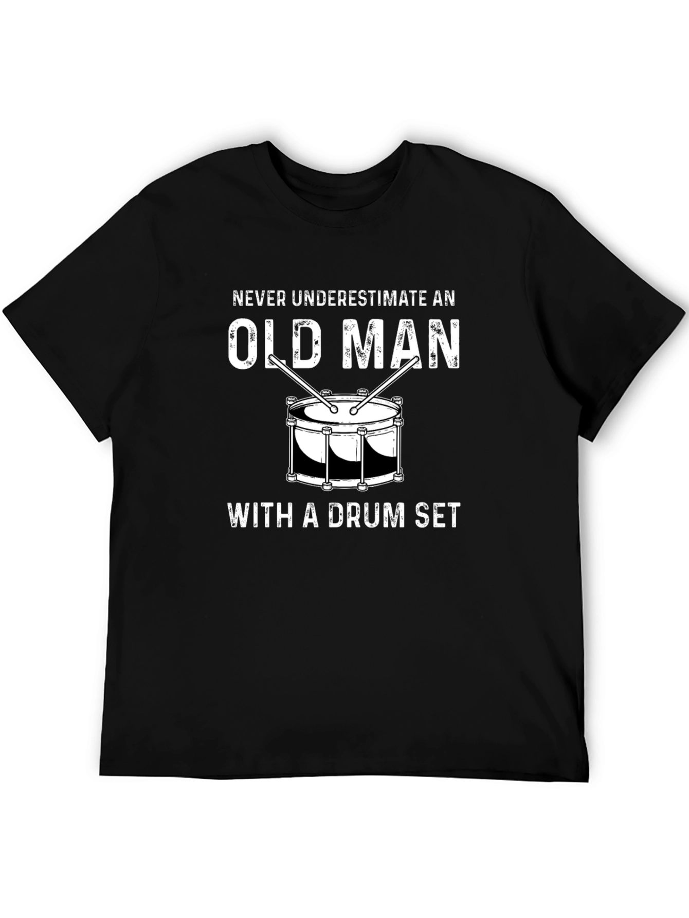 Old Man Drum Set T-Shirt - Black Cotton Tee
