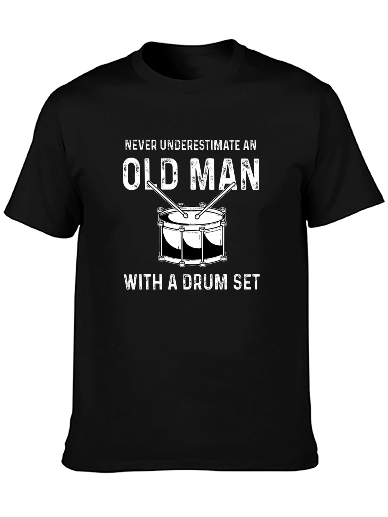 Old Man Drum Set T-Shirt - Black Cotton Tee