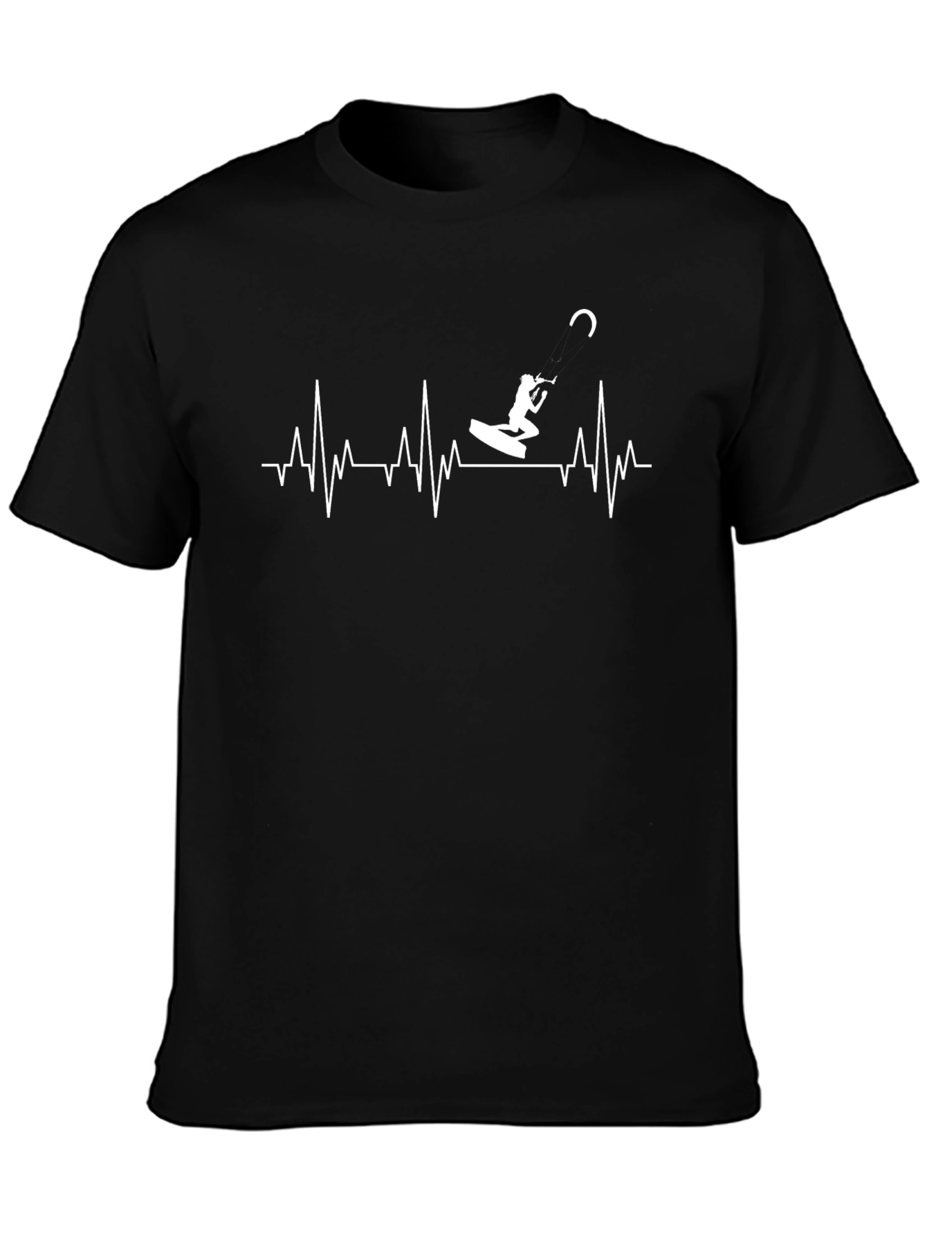 Kite Surfer Heartbeat T-Shirt - Black