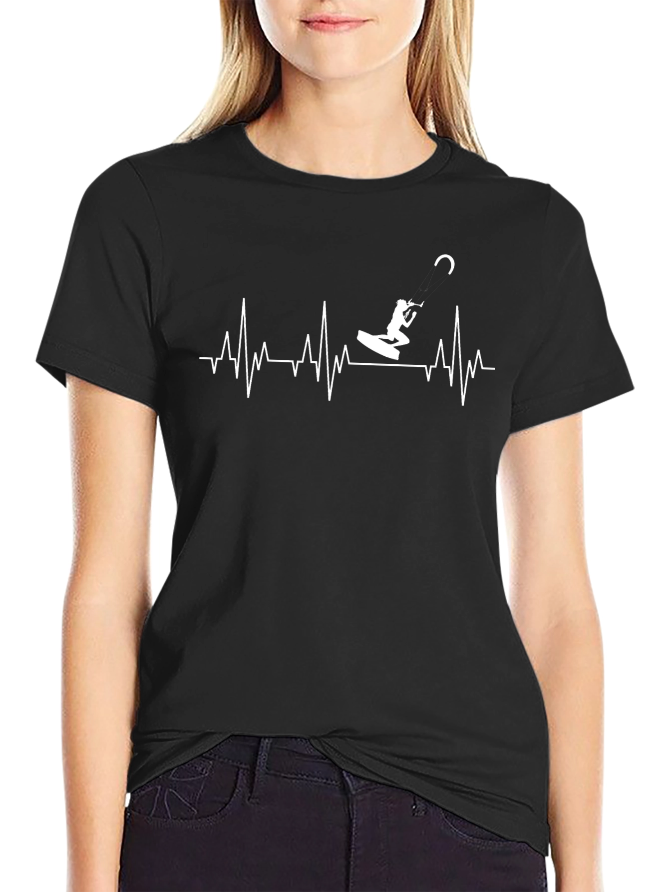 Kite Surfer Heartbeat T-Shirt - Black