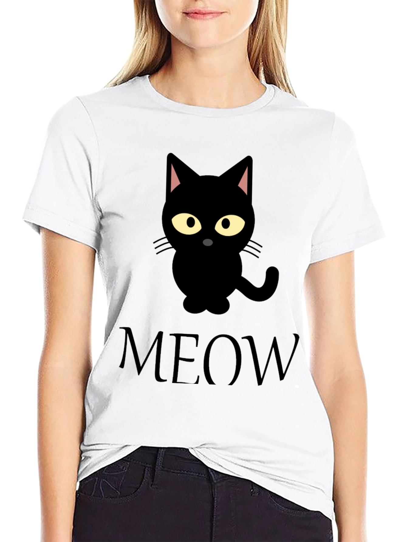 Black Cat Meow Graphic Tee Shirt