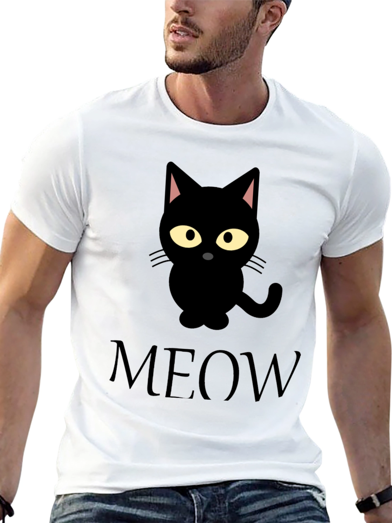 Black Cat Meow Graphic Tee Shirt