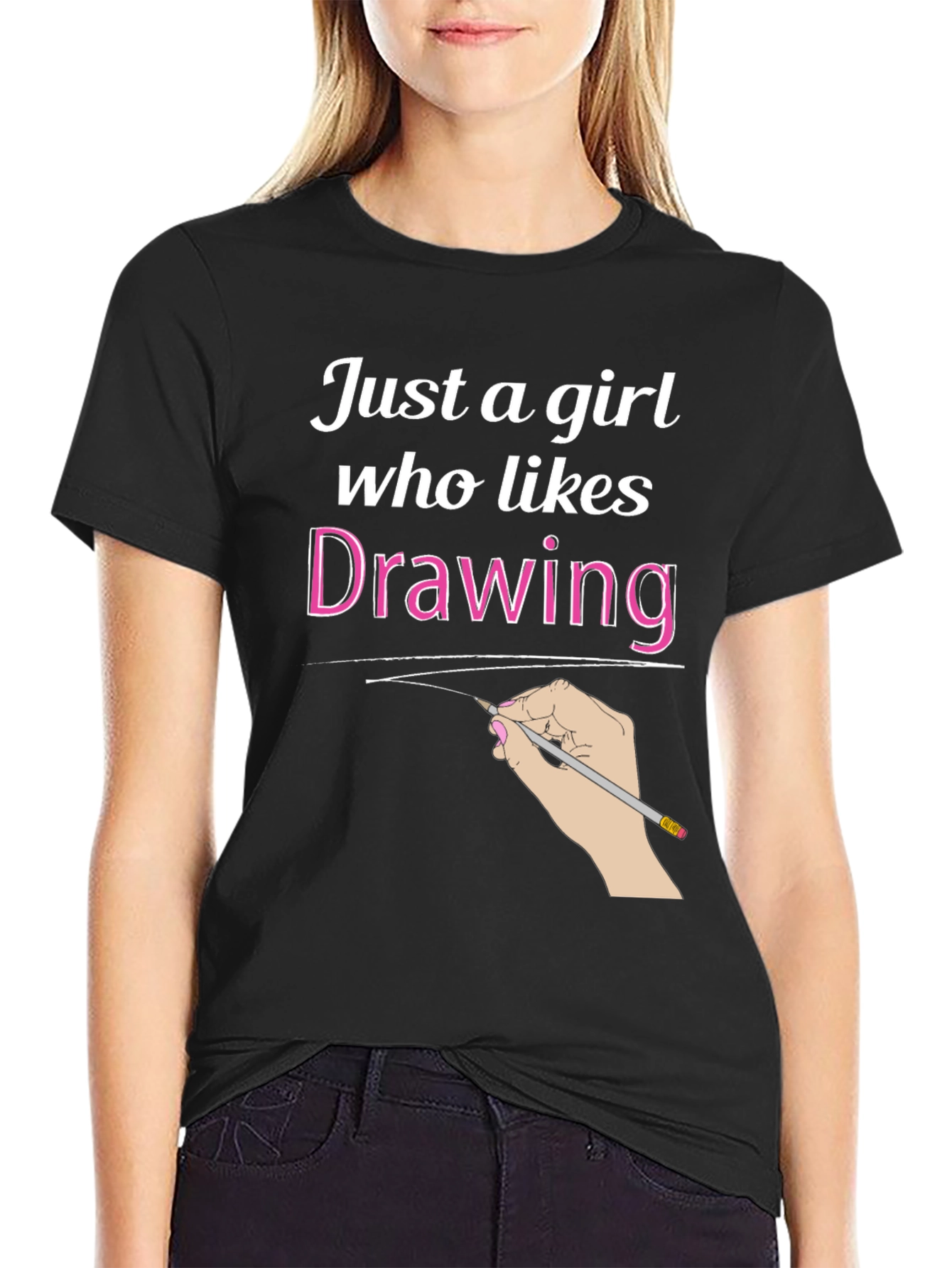 Just a Girl Who Likes Drawing Black T-Shirt