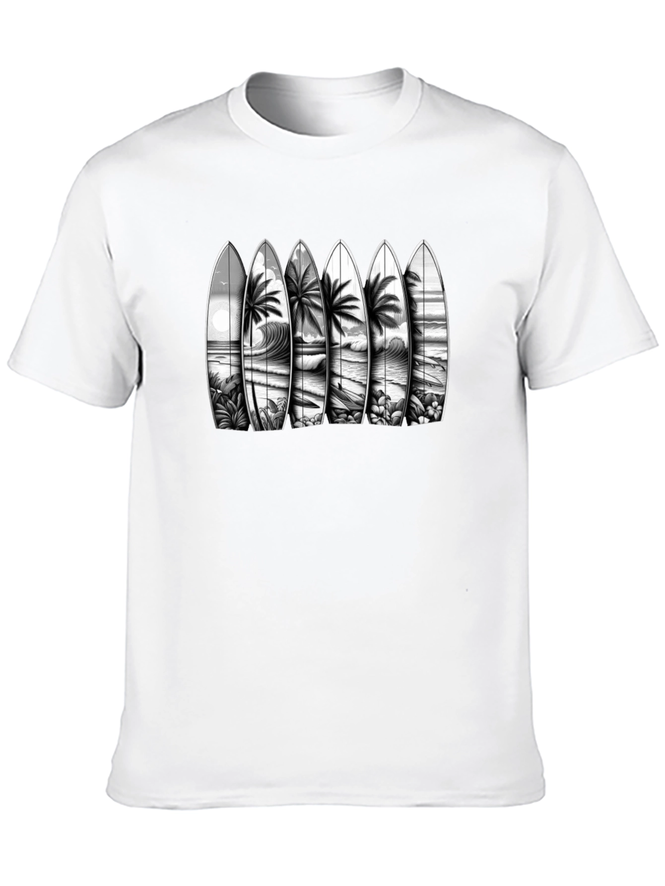 Surfboard Beach Scene Graphic Tee