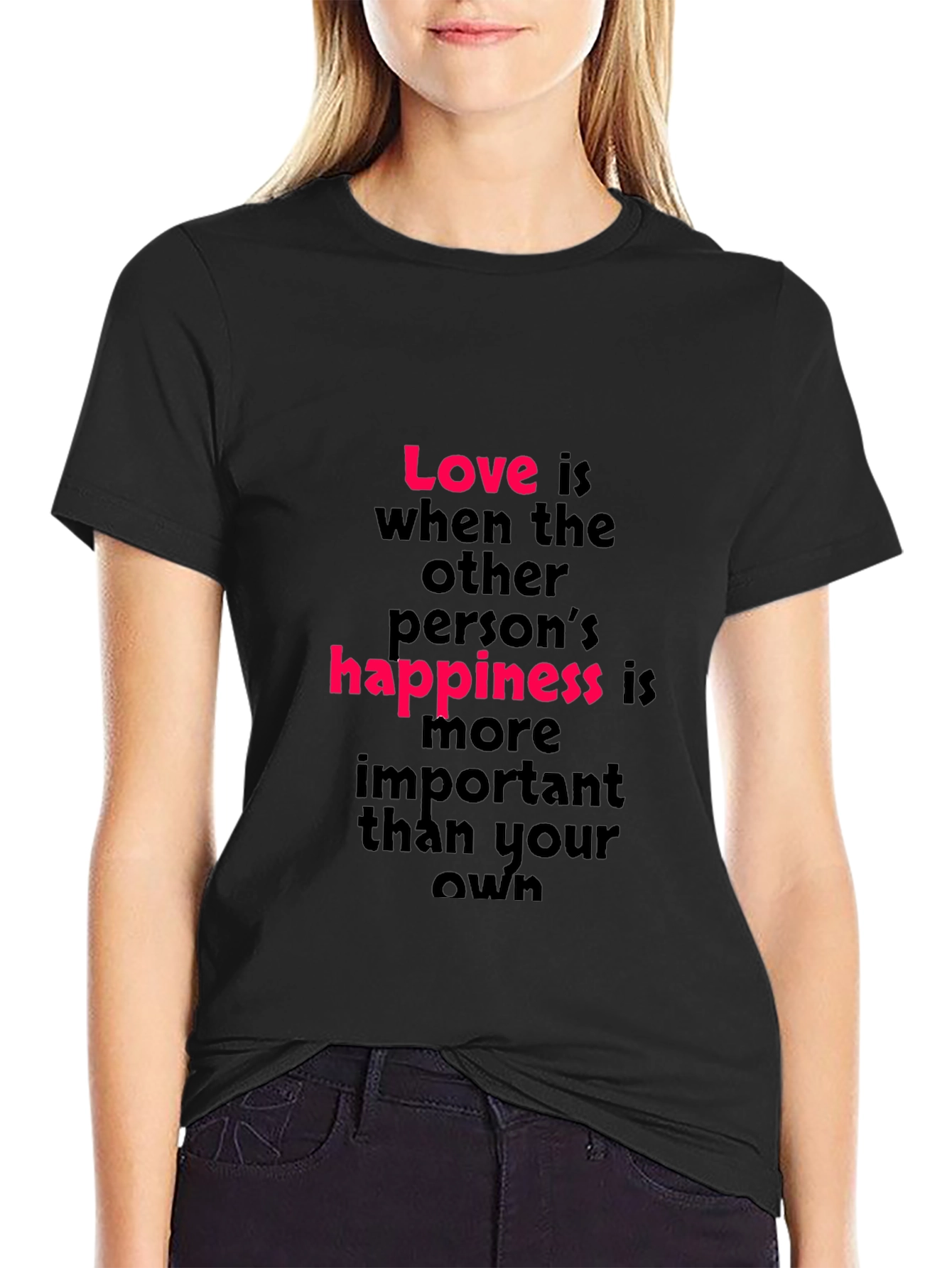 Love is Happiness T-Shirt - Black Crew Neck