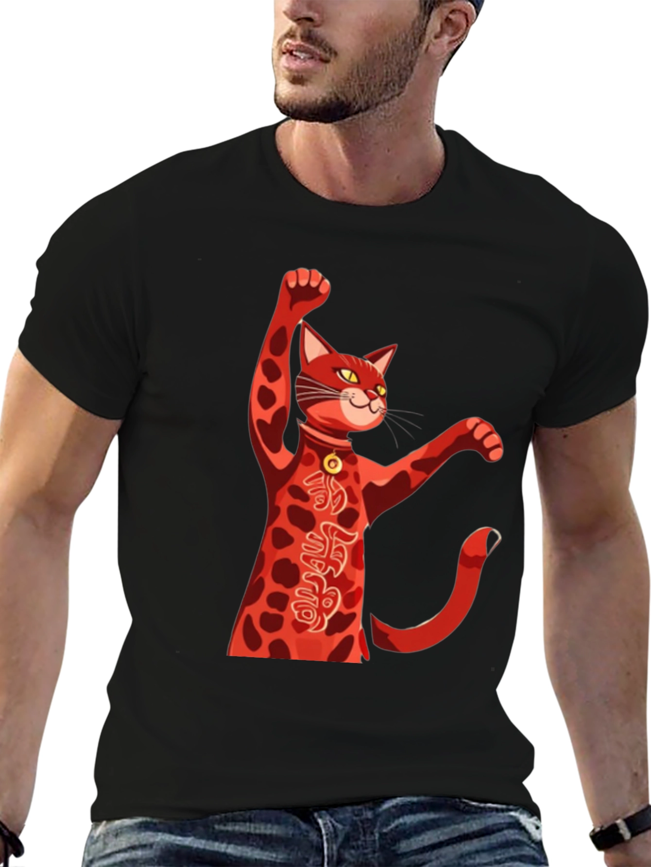 Lucky Cat T-Shirt - Red Maneki Neko Graphic Tee
