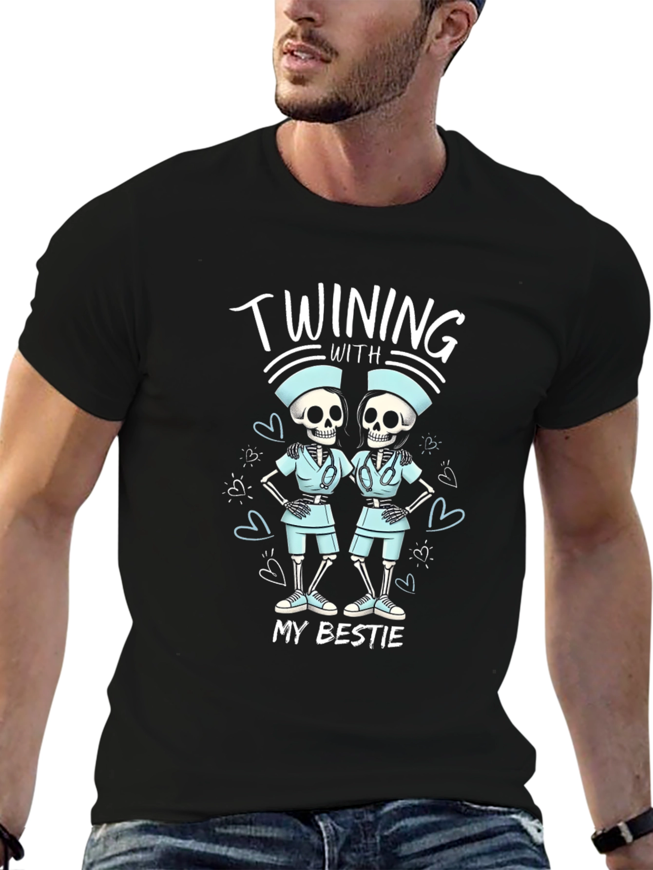 Funny Skeleton Nurse T-Shirt - Twinning With My Bestie