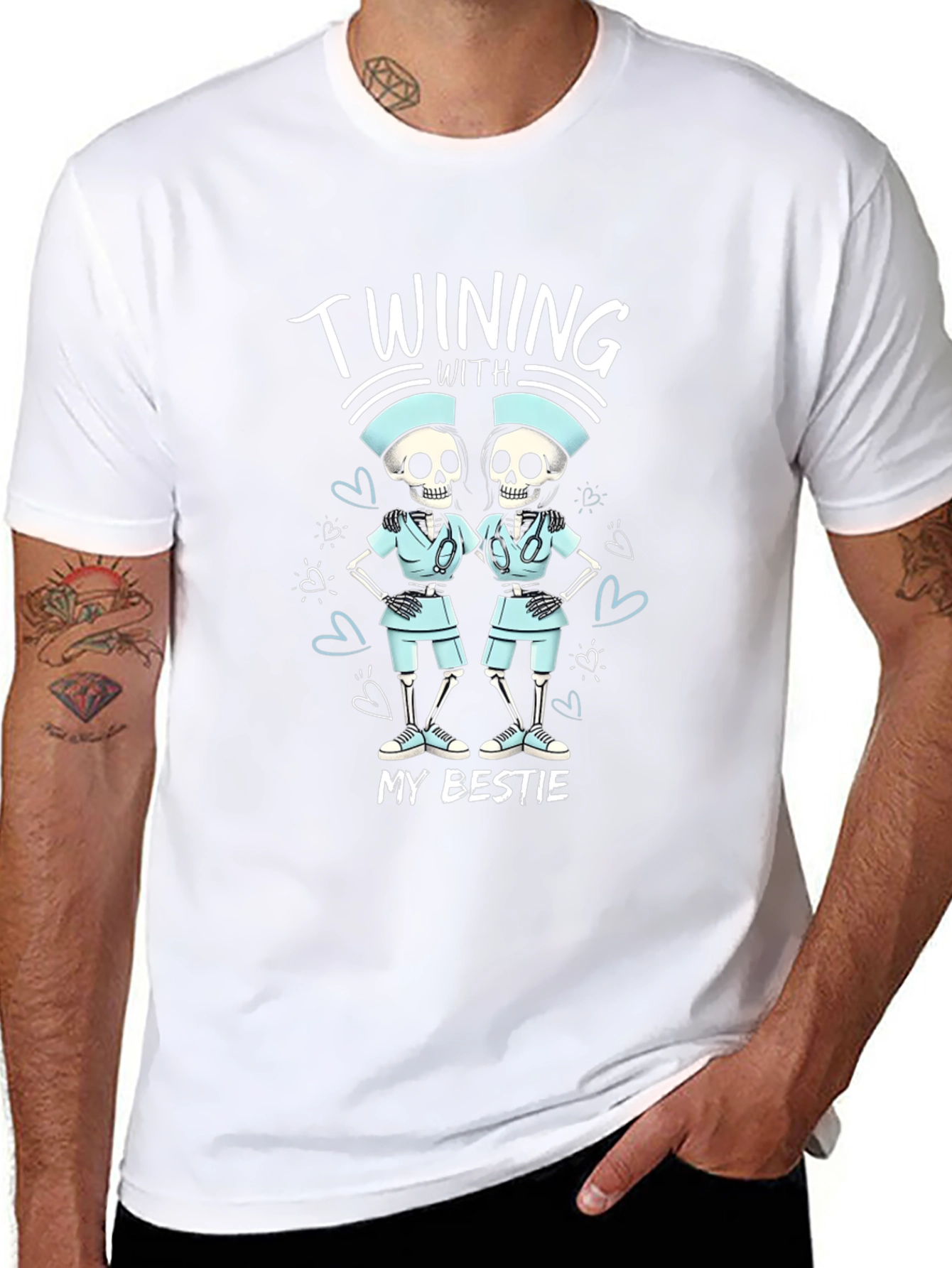 Funny Skeleton Nurse T-Shirt - Twinning With My Bestie