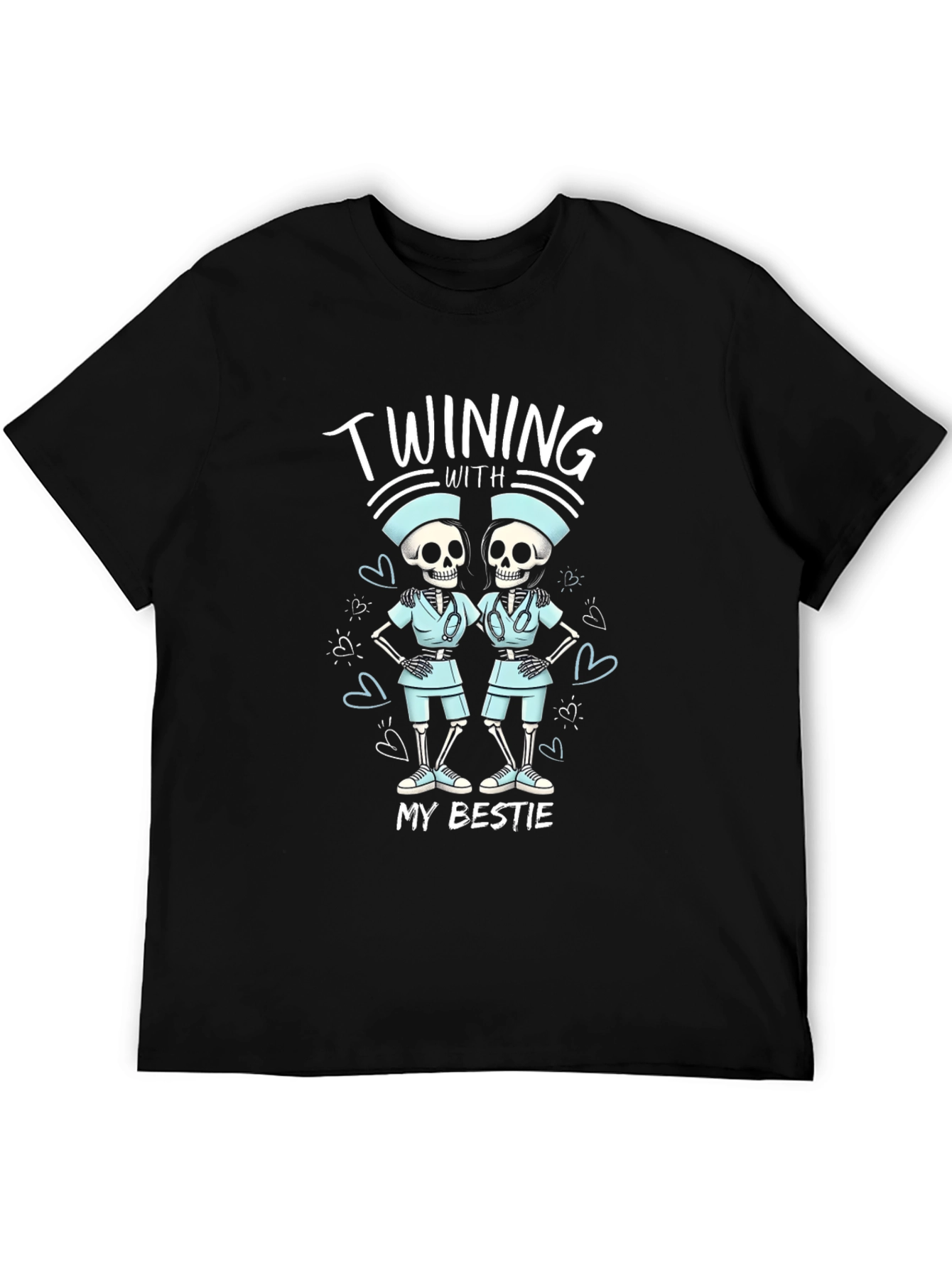 Funny Skeleton Nurse T-Shirt - Twinning With My Bestie