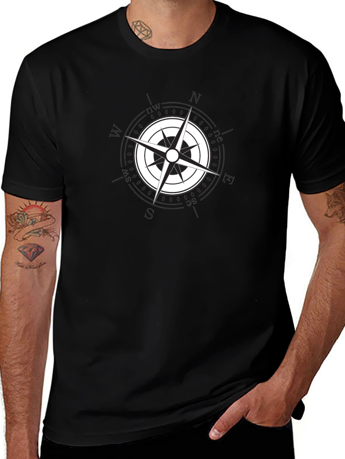 Nautical Compass Rose Graphic Black T-Shirt