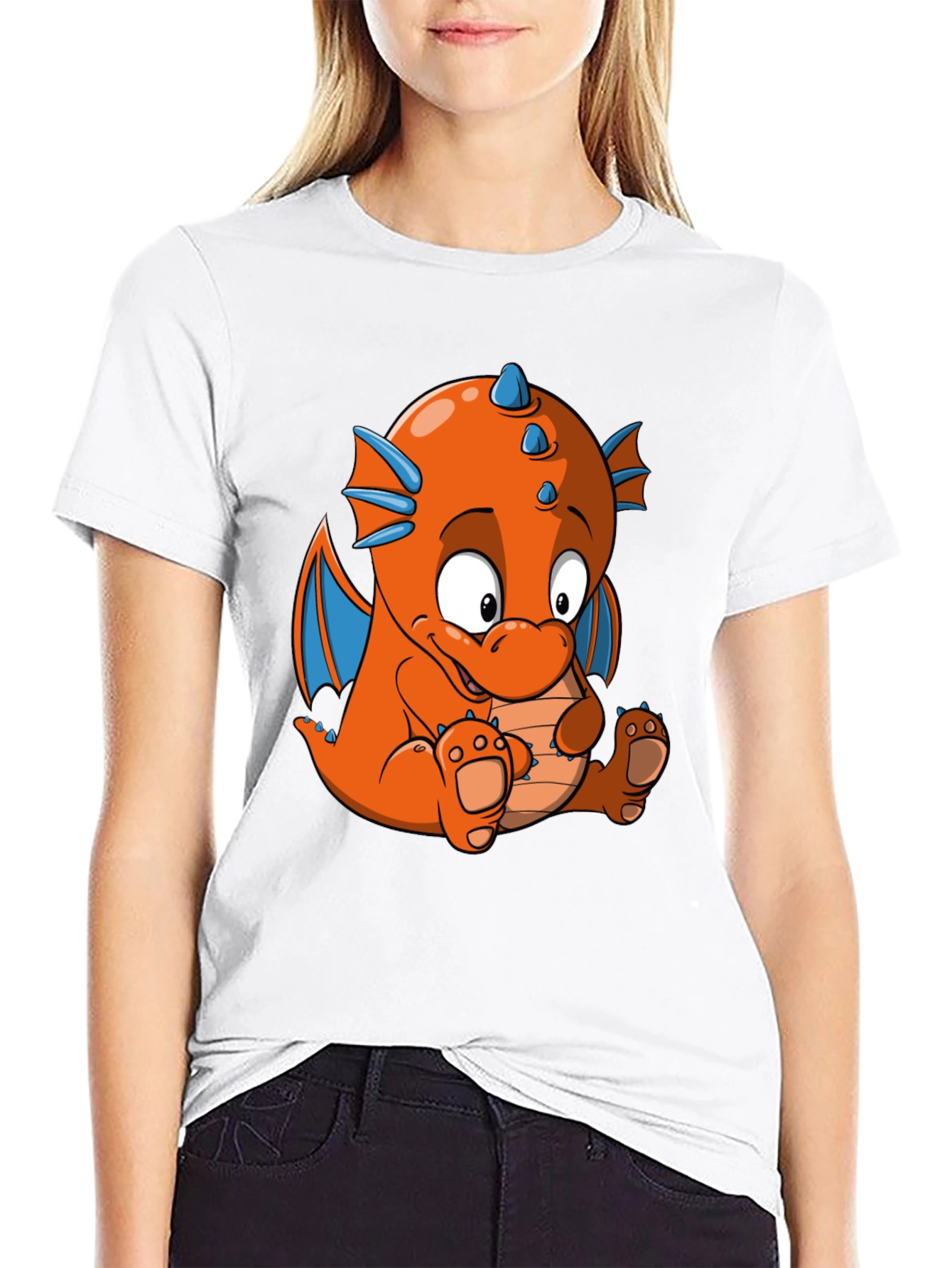 Cartoon Dragon Graphic Tee - Black