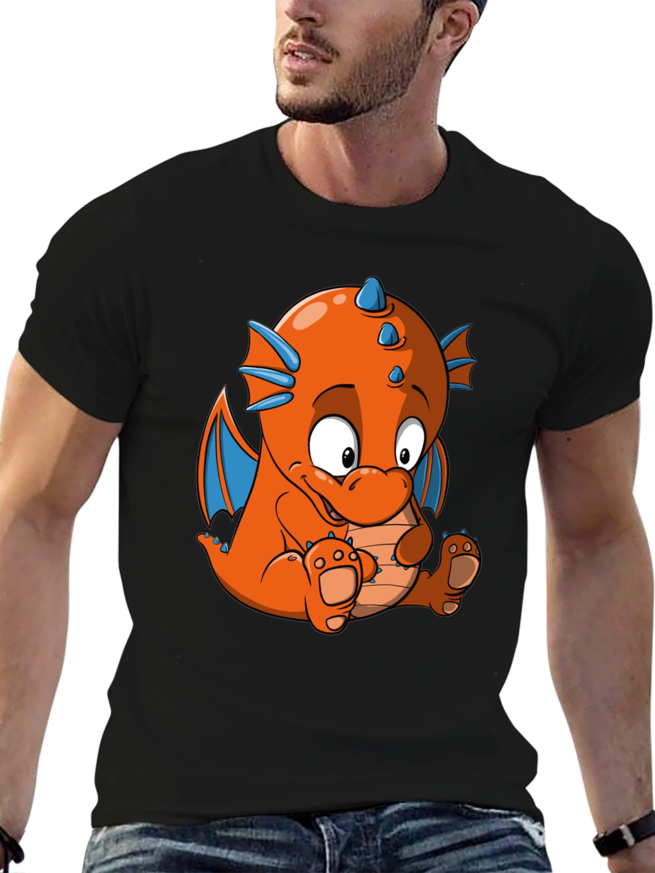 Cartoon Dragon Graphic Tee - Black