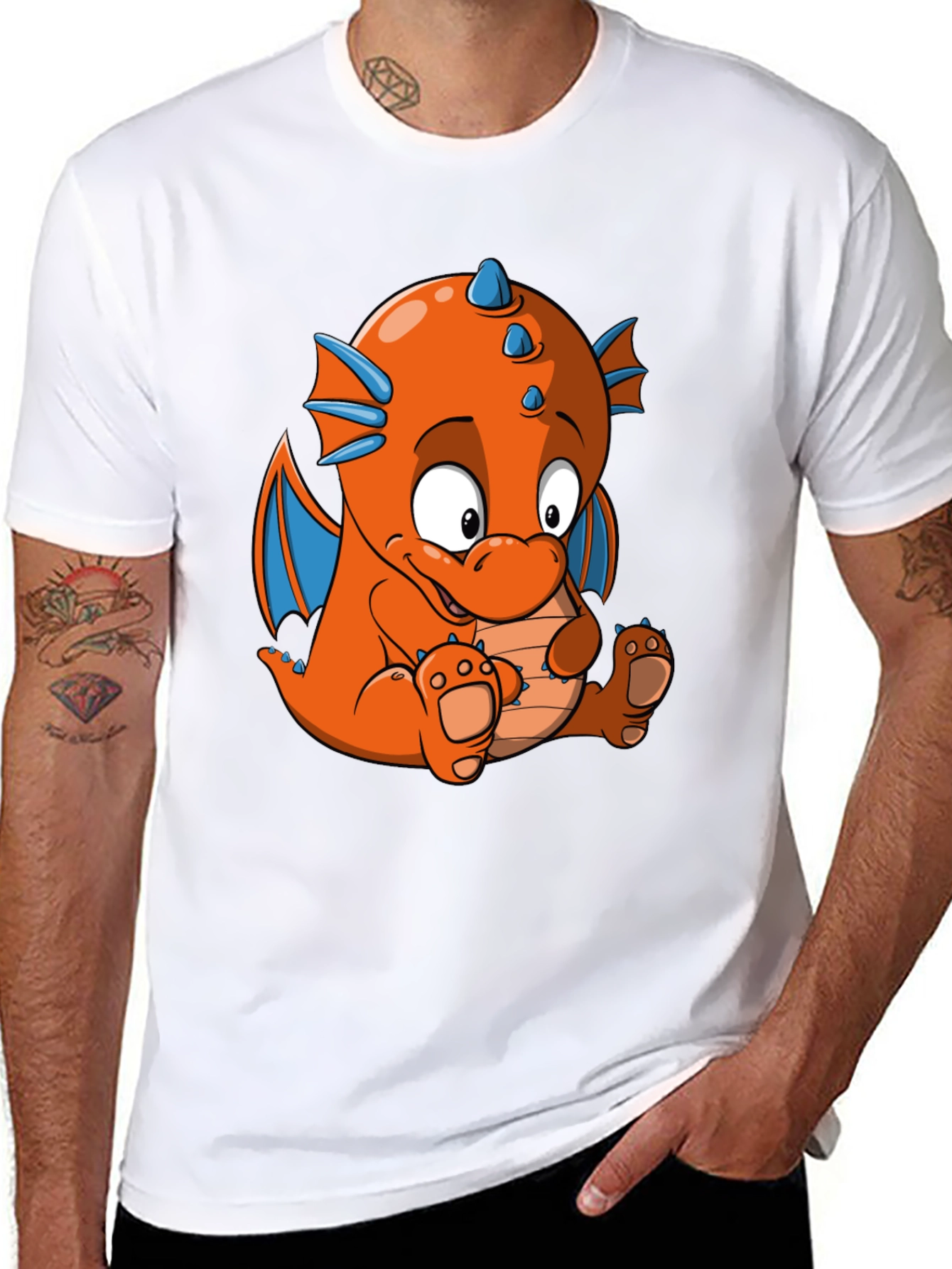 Cartoon Dragon Graphic Tee - Black