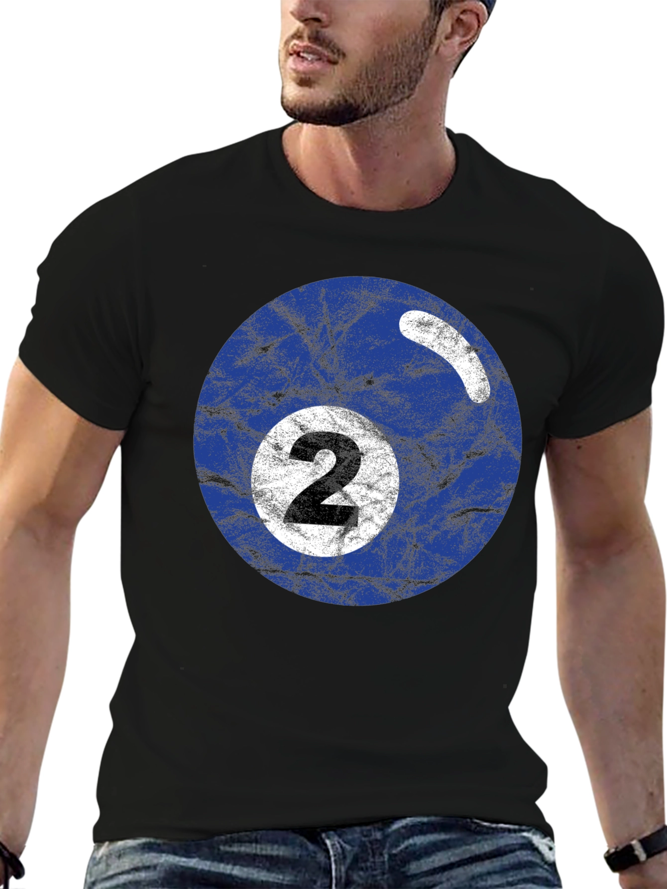 Mens Black T-shirt with Billiards Ball Graphic