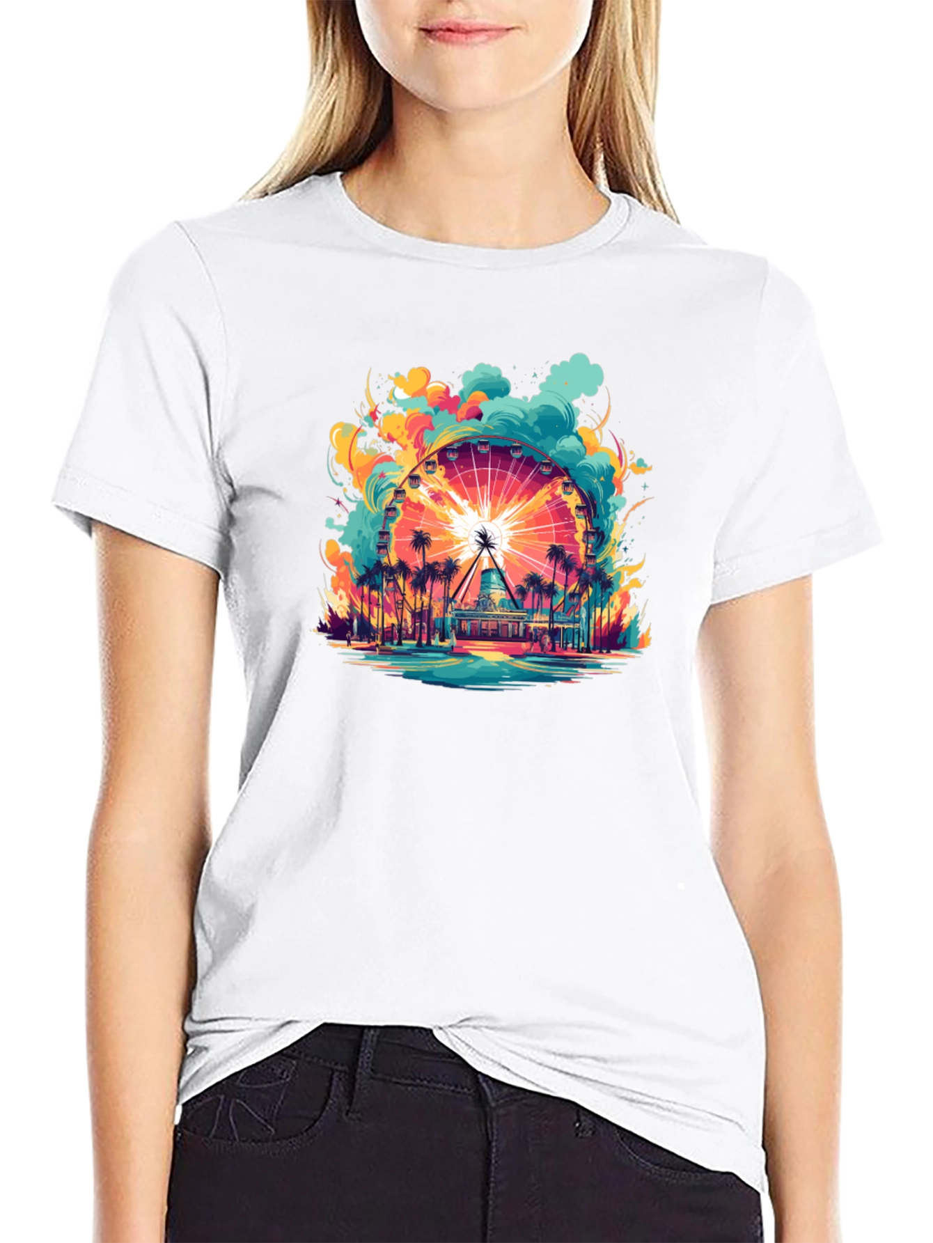 Ferris Wheel Graphic Tee - Vibrant Beach Theme