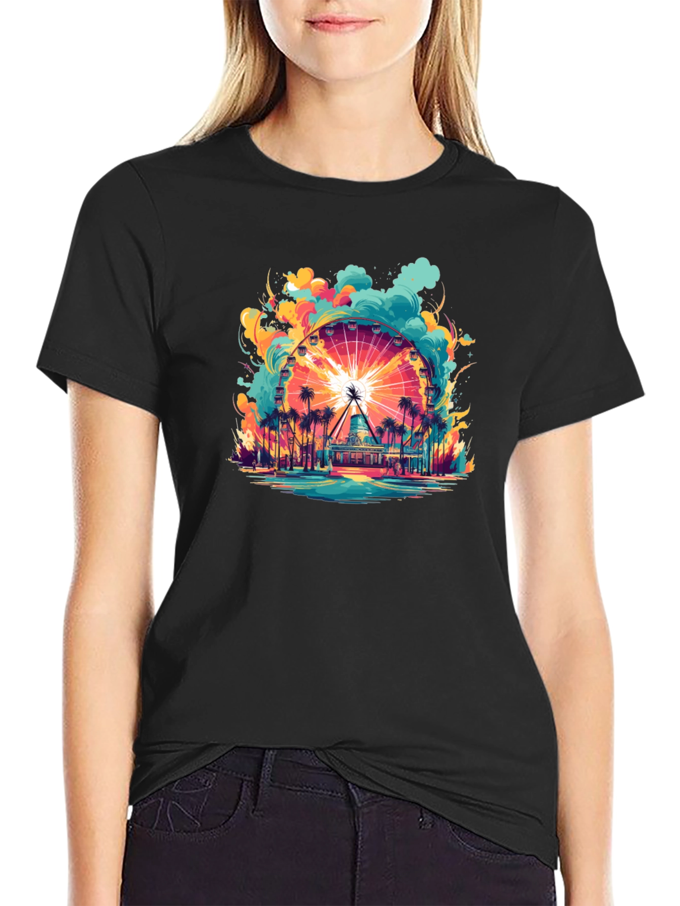 Ferris Wheel Graphic Tee - Vibrant Beach Theme