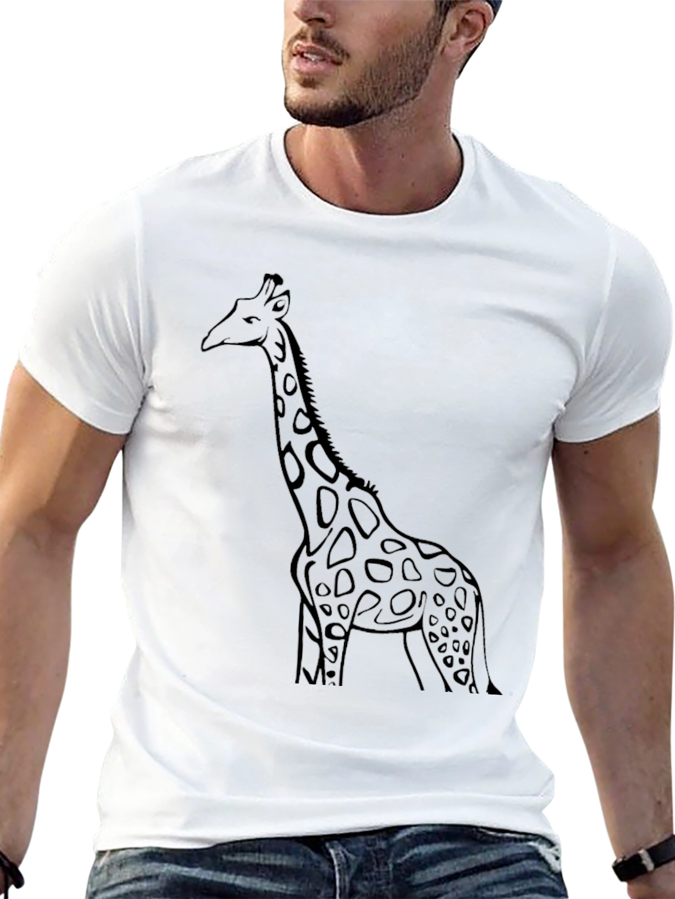 Giraffe Graphic Tee - Black Cotton Casual T-Shirt