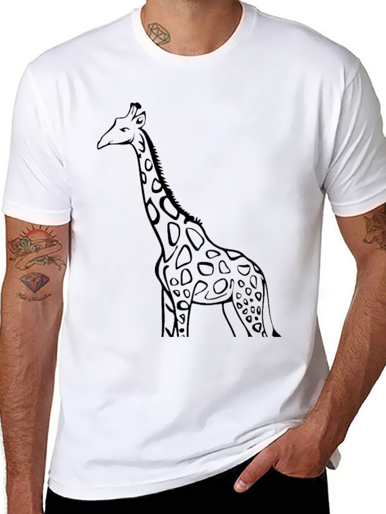 Giraffe Graphic Tee - Black Cotton Casual T-Shirt