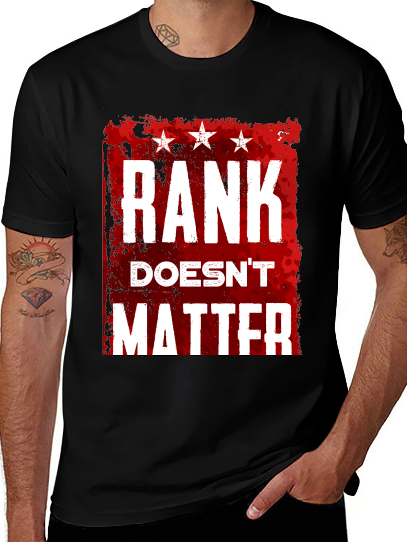 Rank Doesnt Matter Graphic Tee - Black Casual Shirt