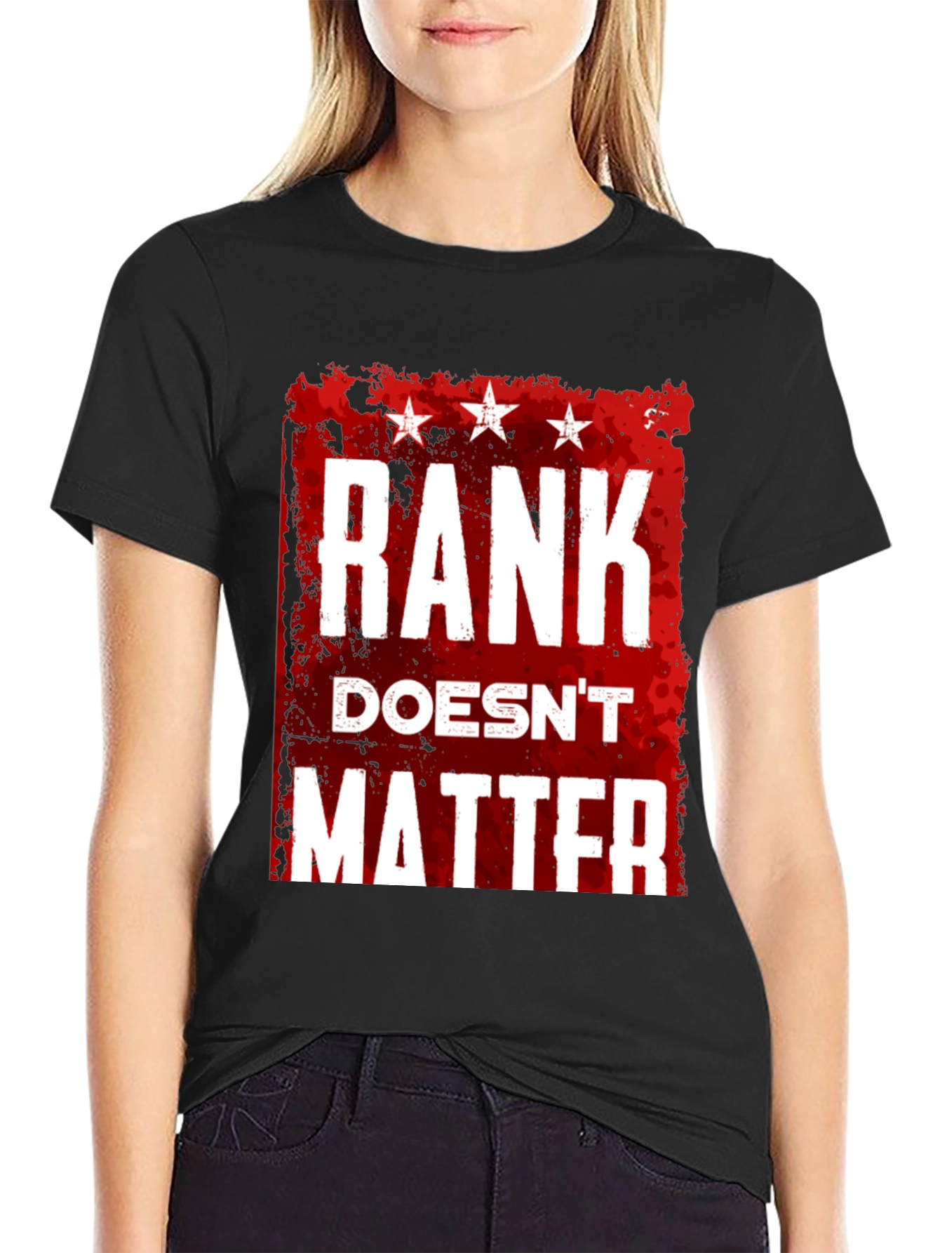 Rank Doesnt Matter Graphic Tee - Black Casual Shirt