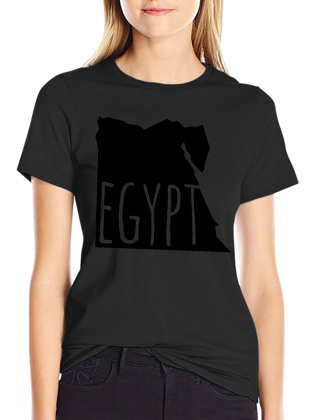 Egypt Map Graphic T-Shirt - Black Crew Neck Tee