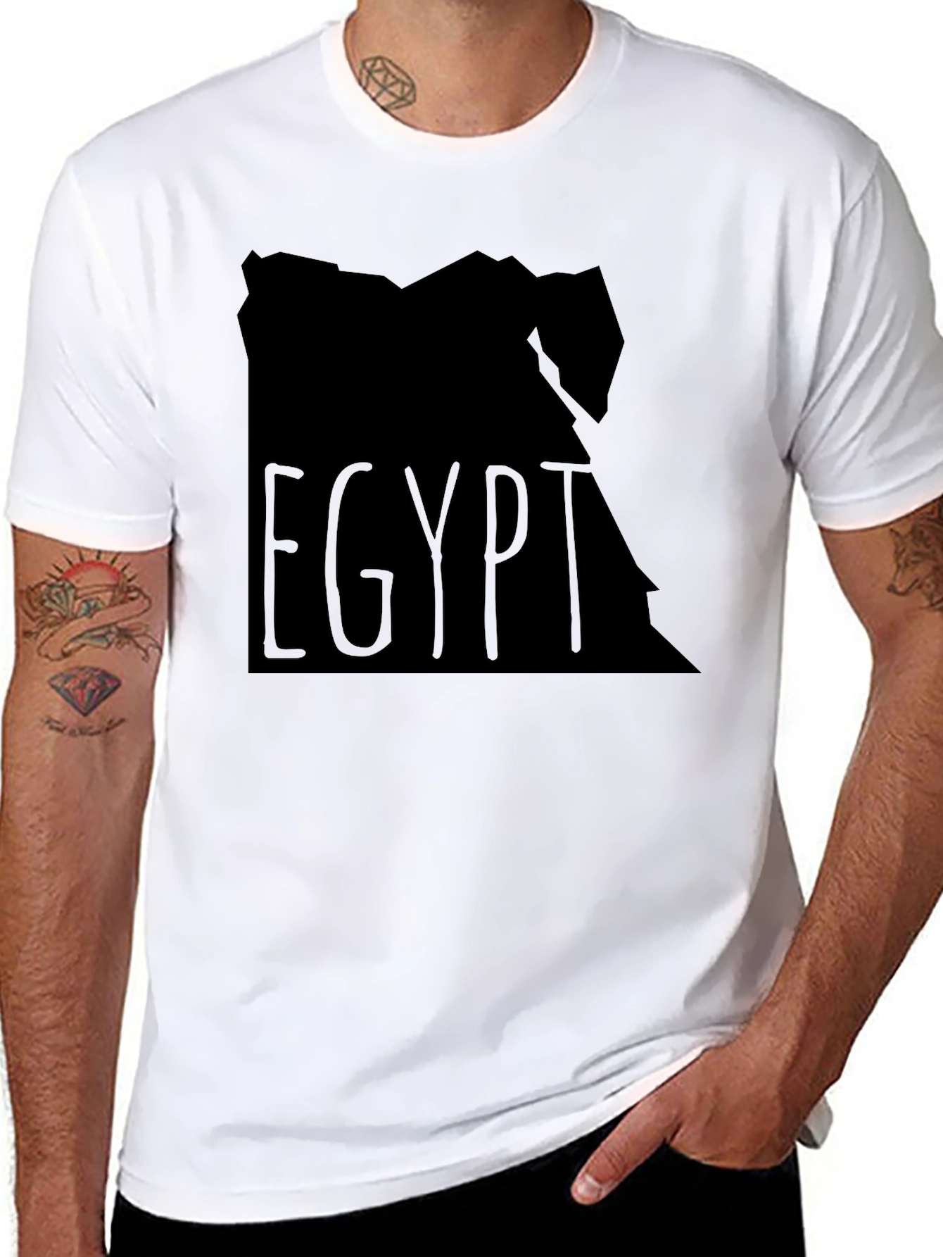 Egypt Map Graphic T-Shirt - Black Crew Neck Tee