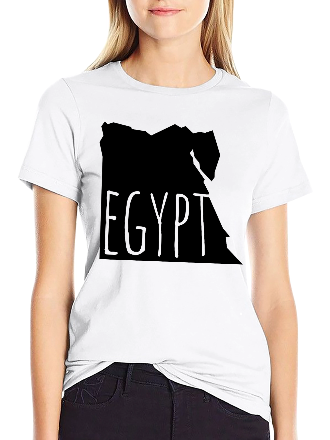 Egypt Map Graphic T-Shirt - Black Crew Neck Tee