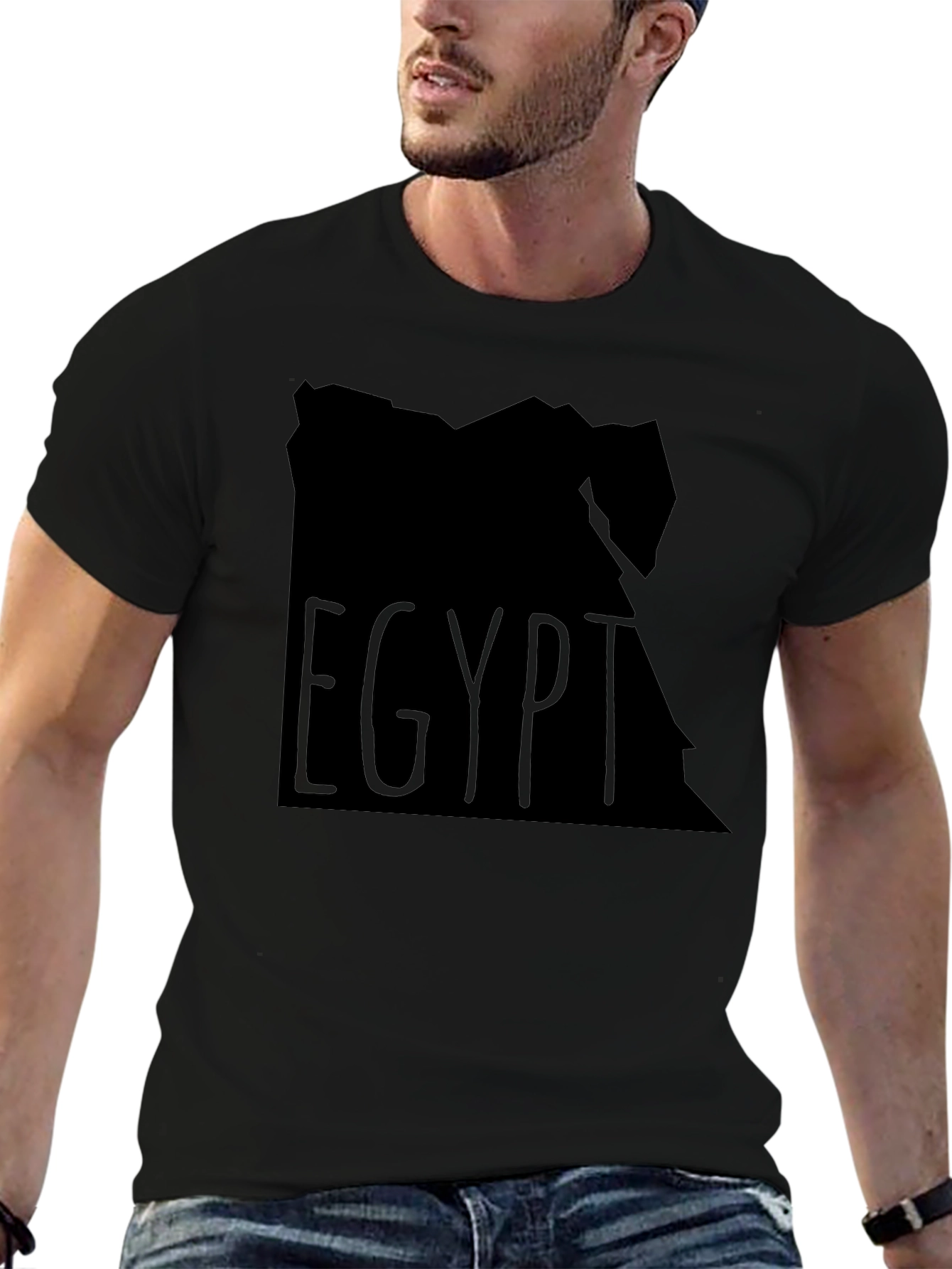 Egypt Map Graphic T-Shirt - Black Crew Neck Tee