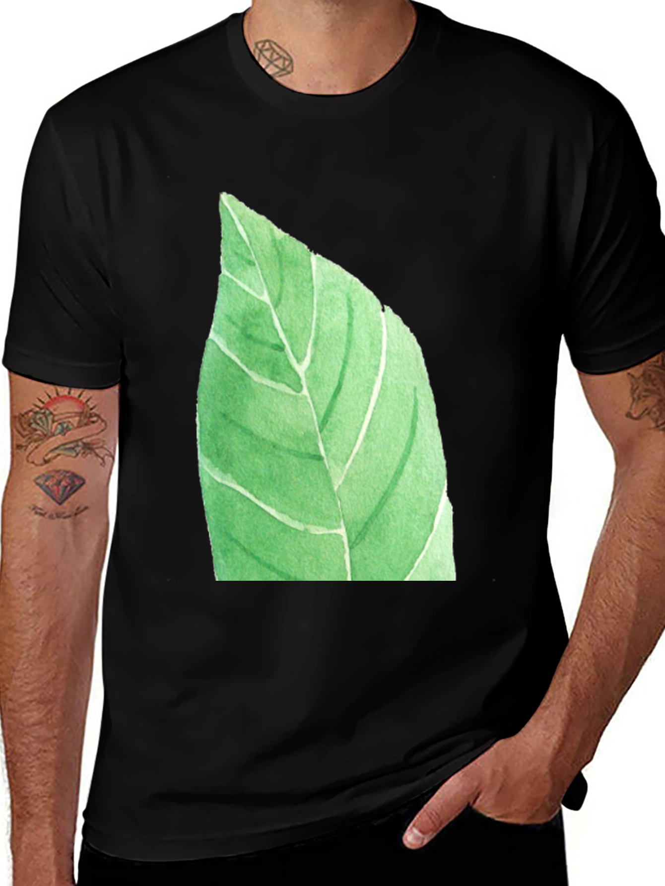 Leaf Graphic Black T-Shirt - Nature Inspired Casual Wear