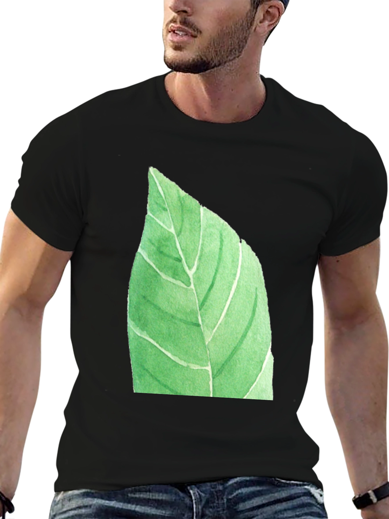 Leaf Graphic Black T-Shirt - Nature Inspired Casual Wear