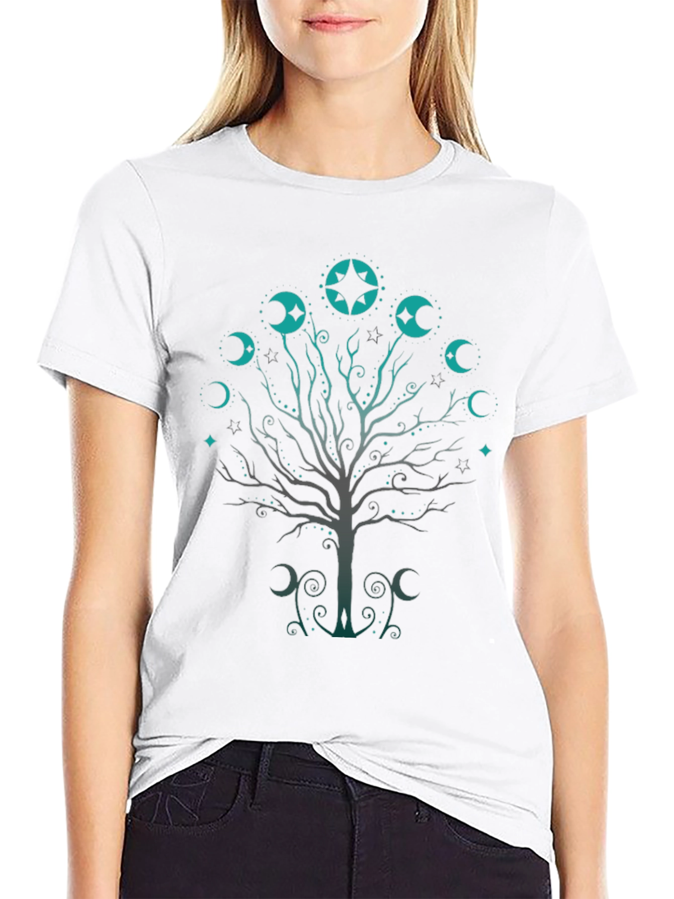 Mystic Moon Tree Black T-Shirt