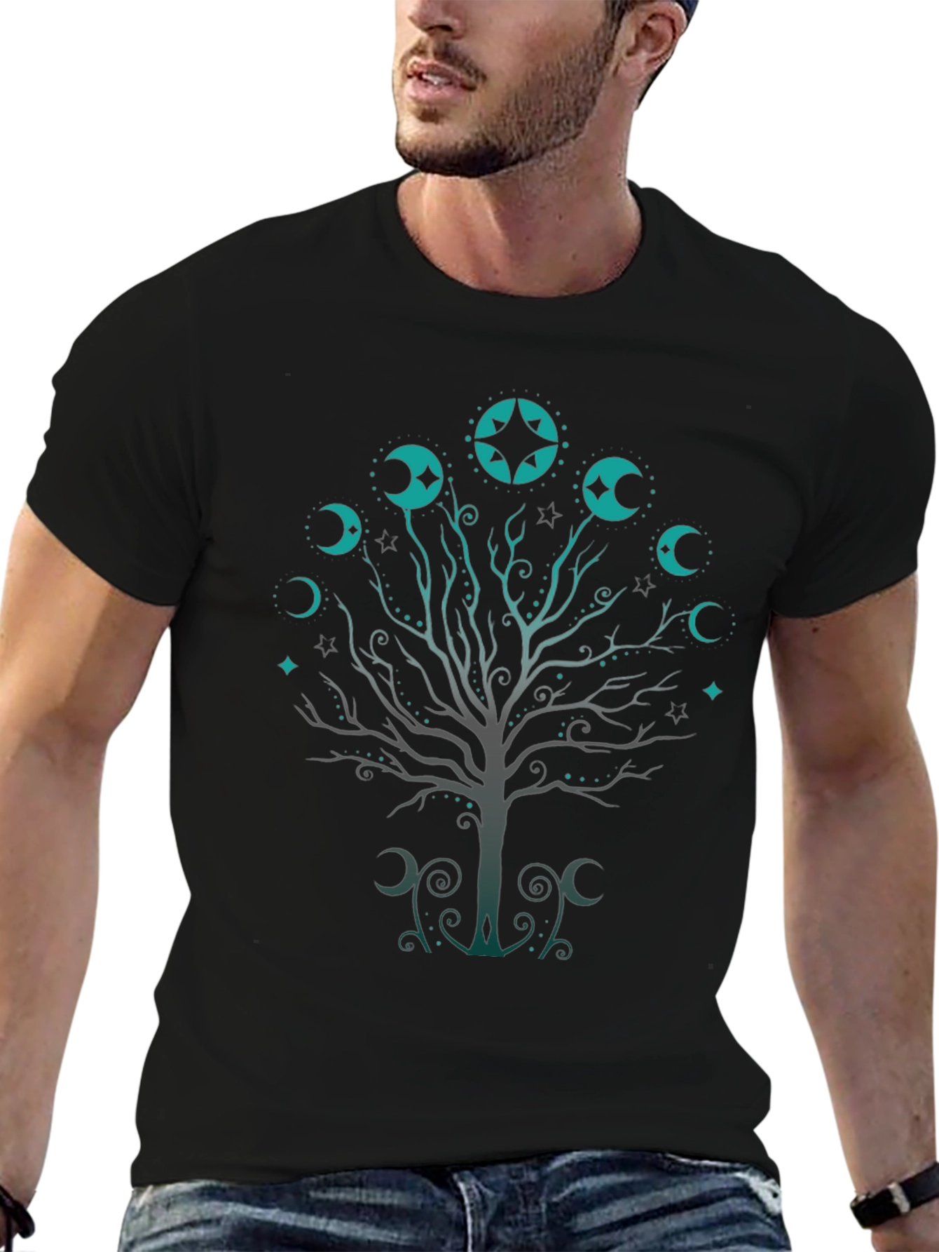 Mystic Moon Tree Black T-Shirt