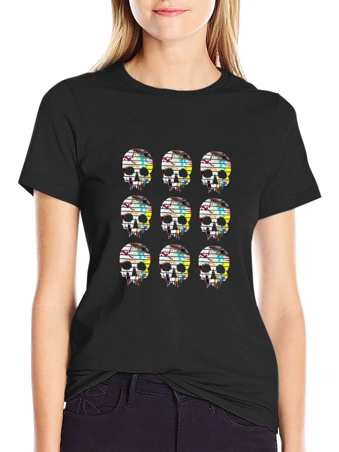 Skull Grid Graphic Black T-Shirt