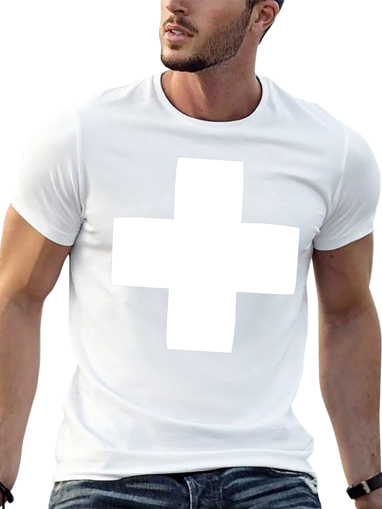 Bold Black T-Shirt with White Cross Graphic