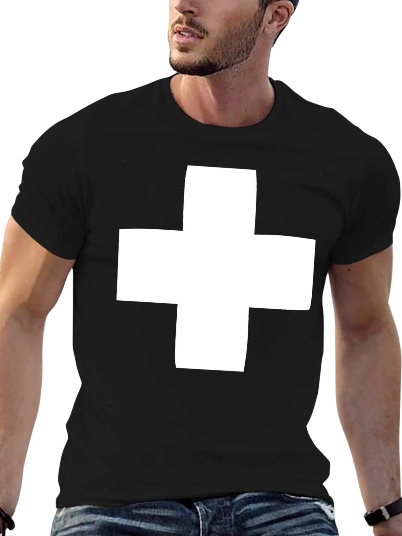 Bold Black T-Shirt with White Cross Graphic