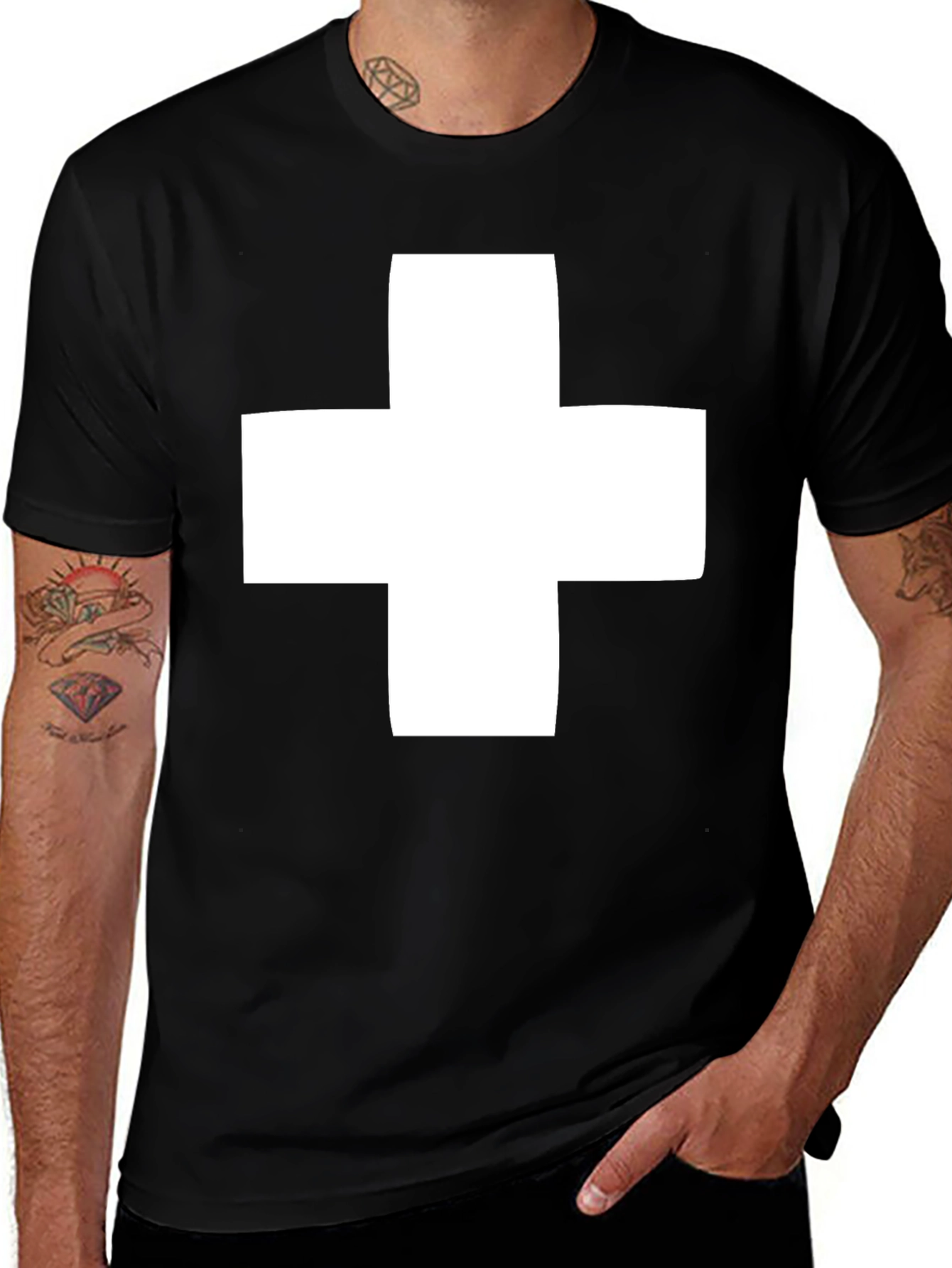 Bold Black T-Shirt with White Cross Graphic