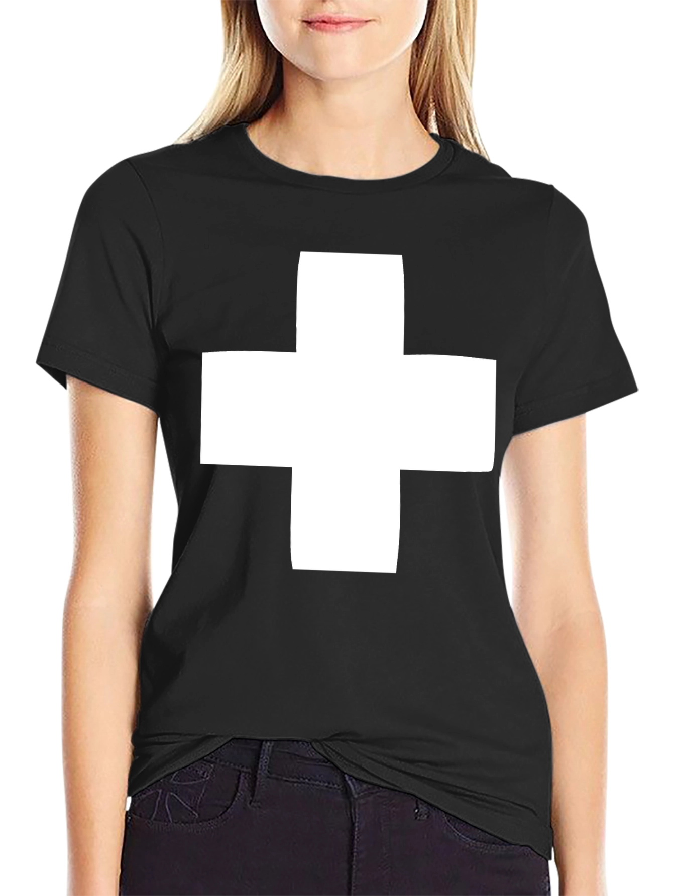 Bold Black T-Shirt with White Cross Graphic