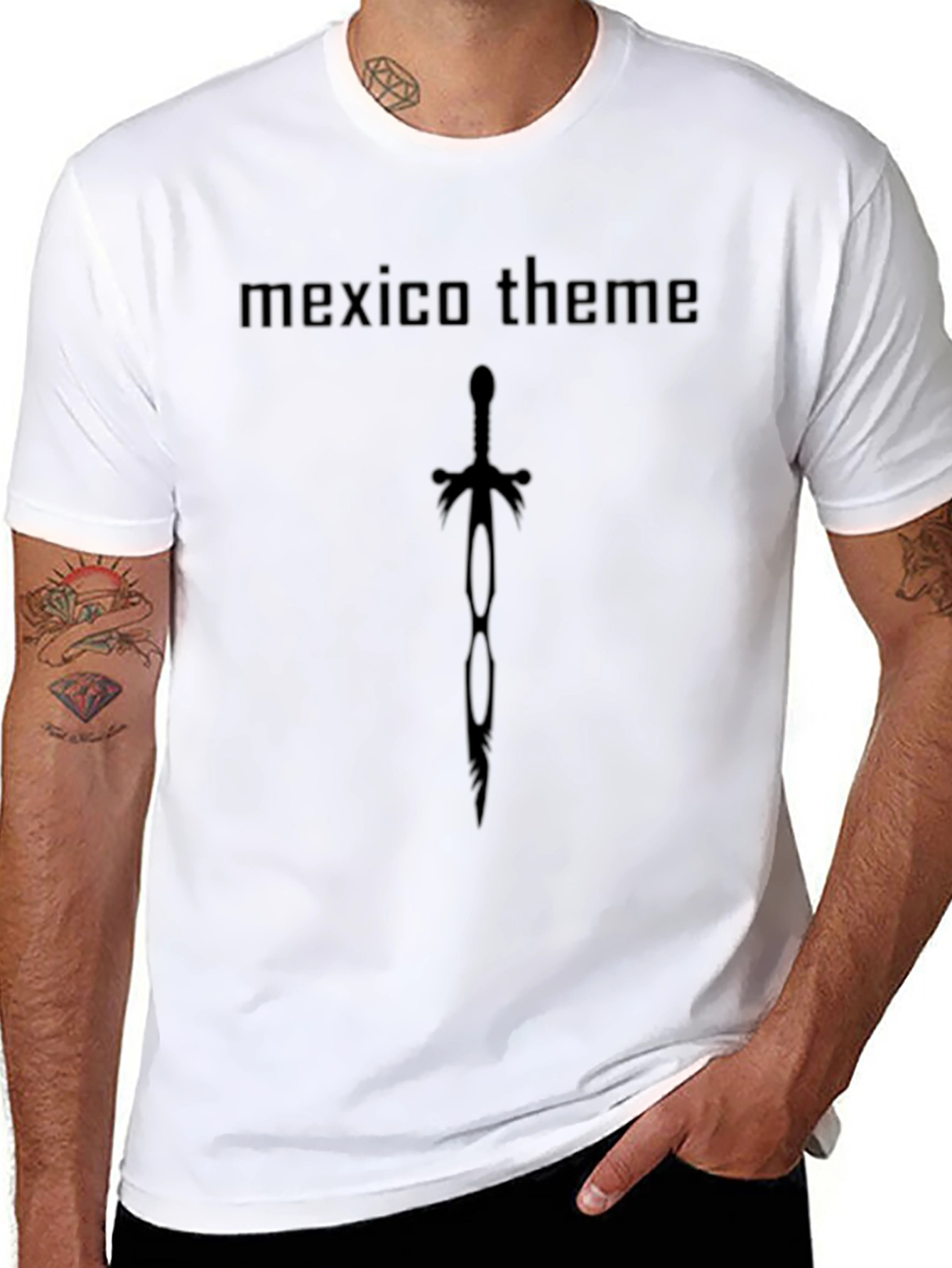 Mexico Theme Sword Graphic Tee - Mens Black