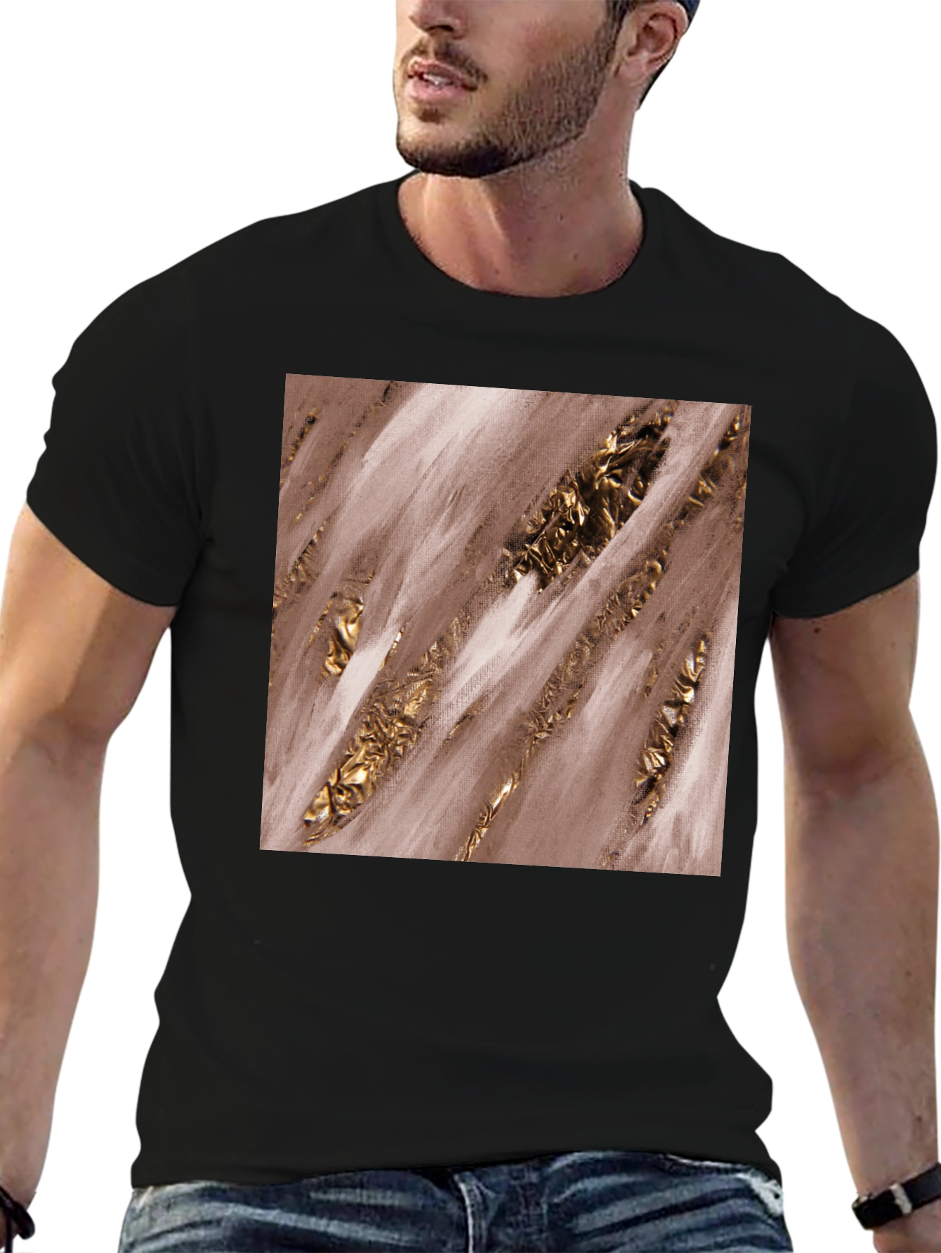 Abstract Gold Streaks Graphic Tee